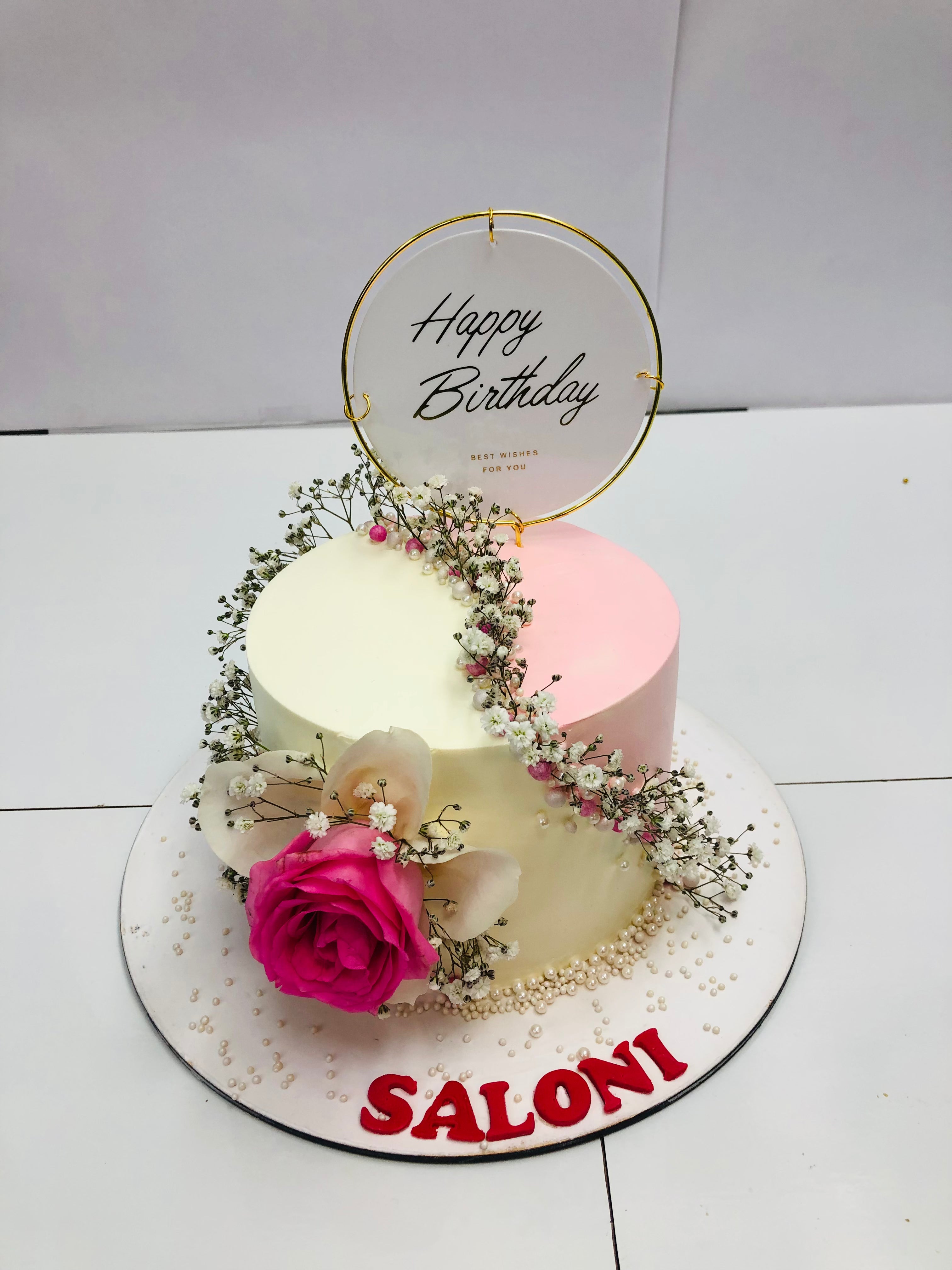 White Pink Combo Floral Birthday Cake