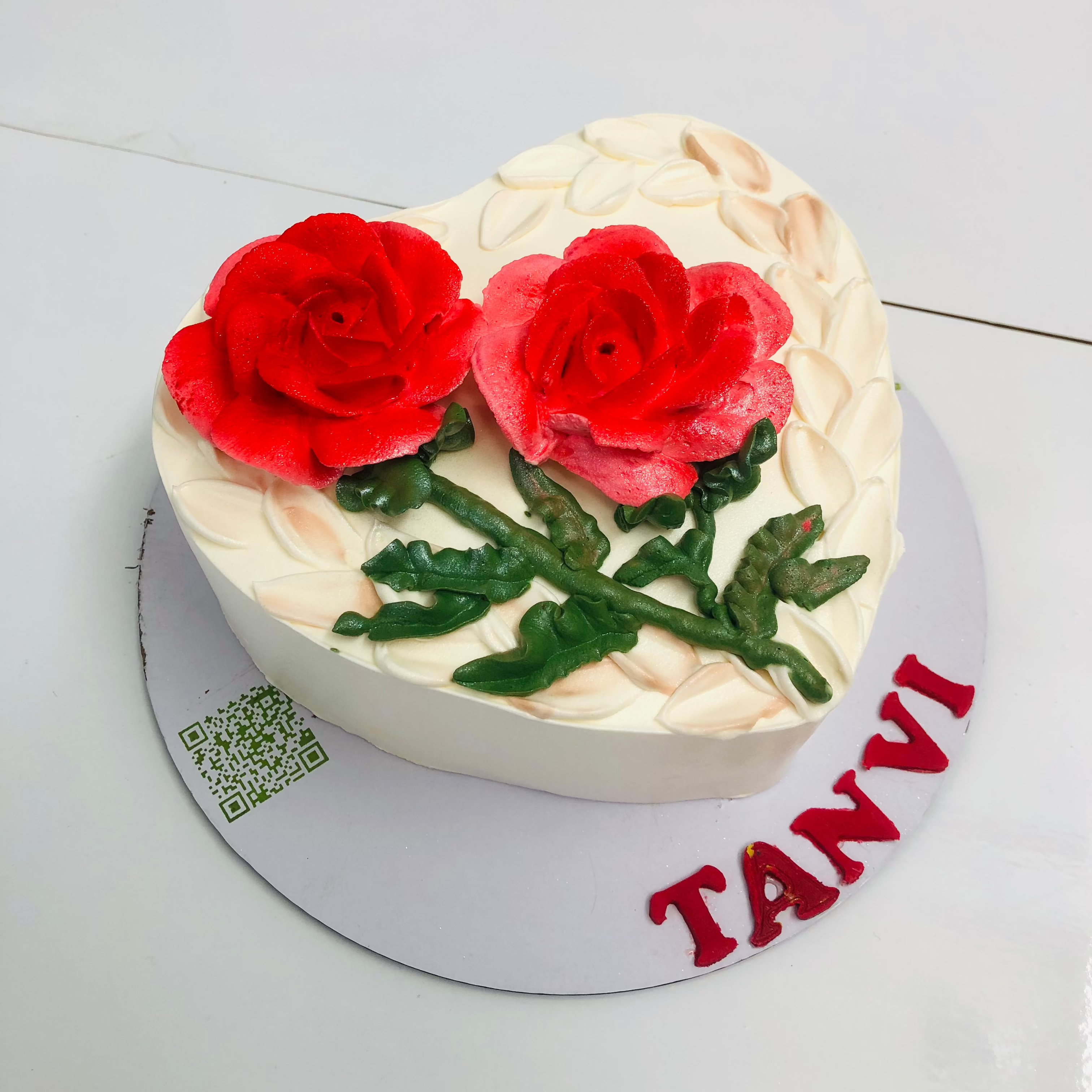 Floral Theme White Heart Cake