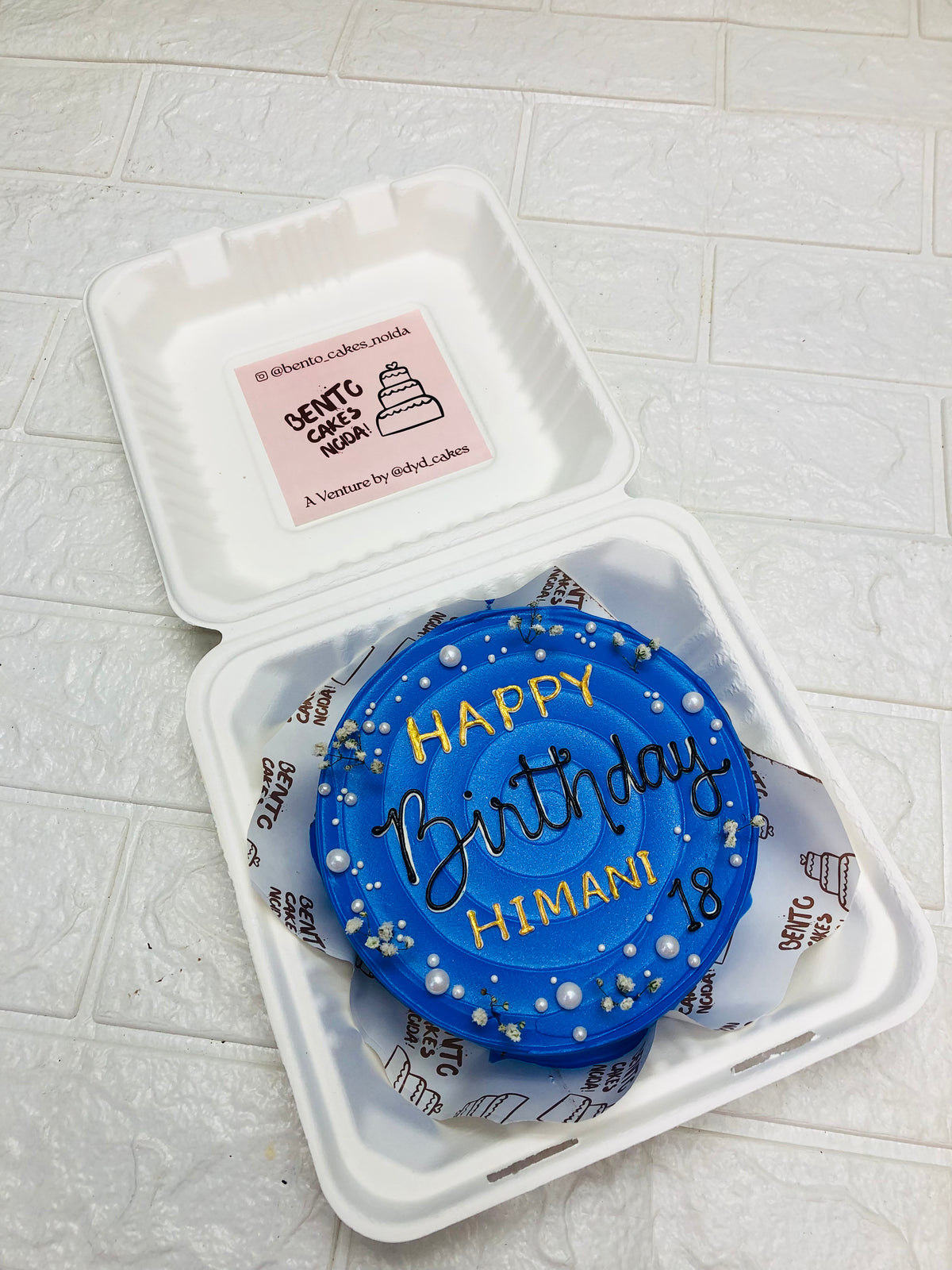 Aesthetic Blue Birthday Bento Cake