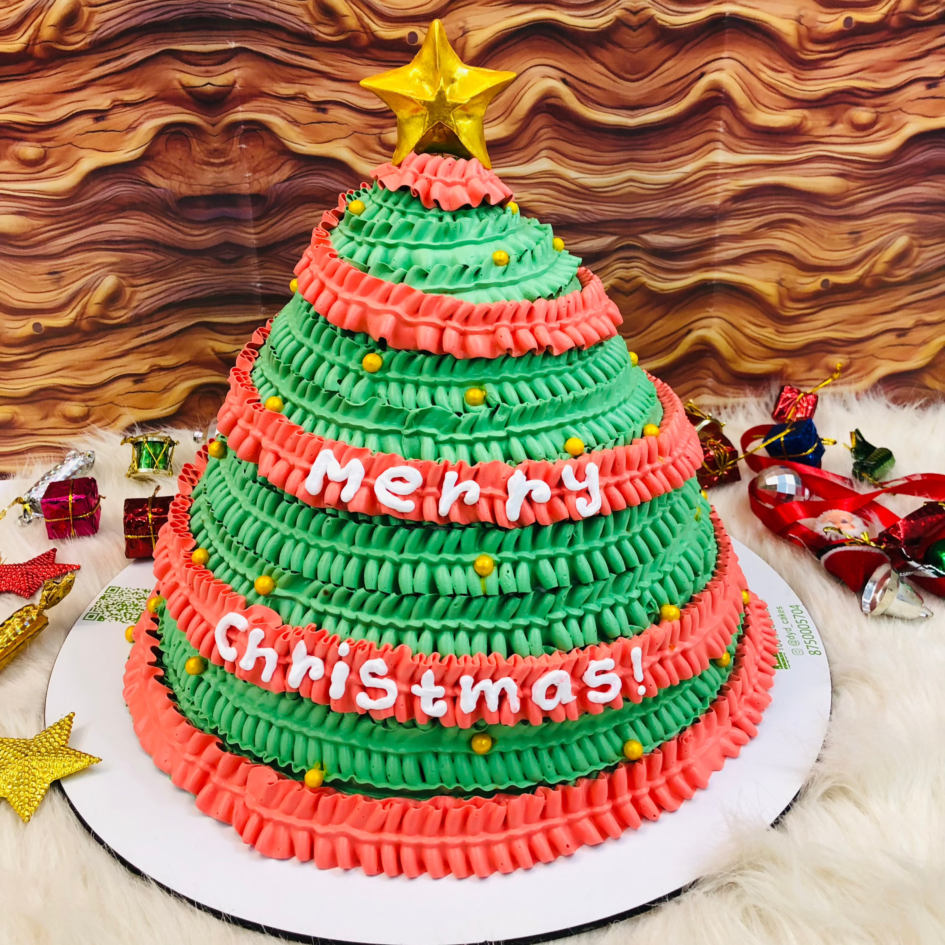 Christmas Tree Theme 3D Cake