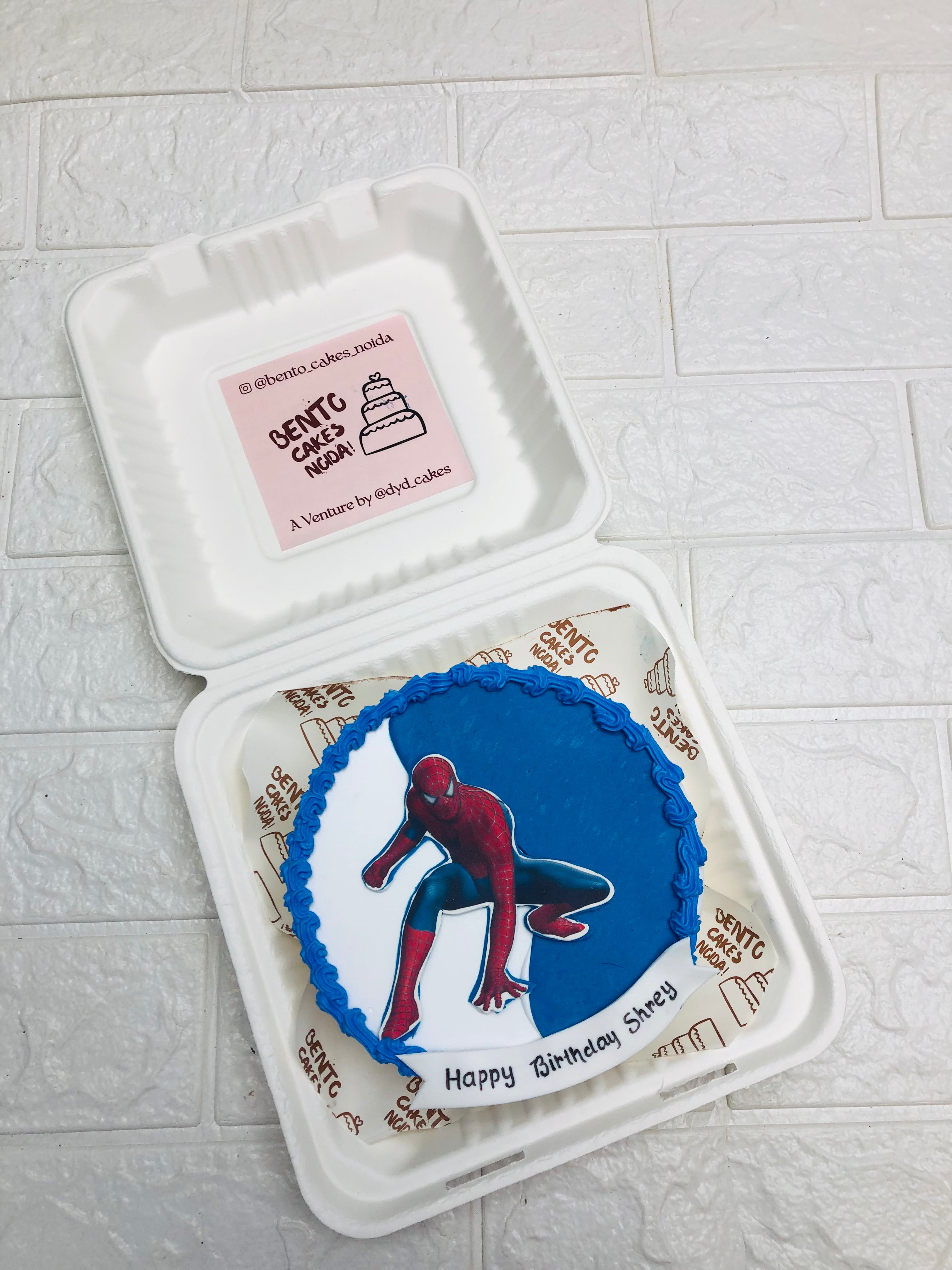 Spiderman Theme Blue White Bento Cake