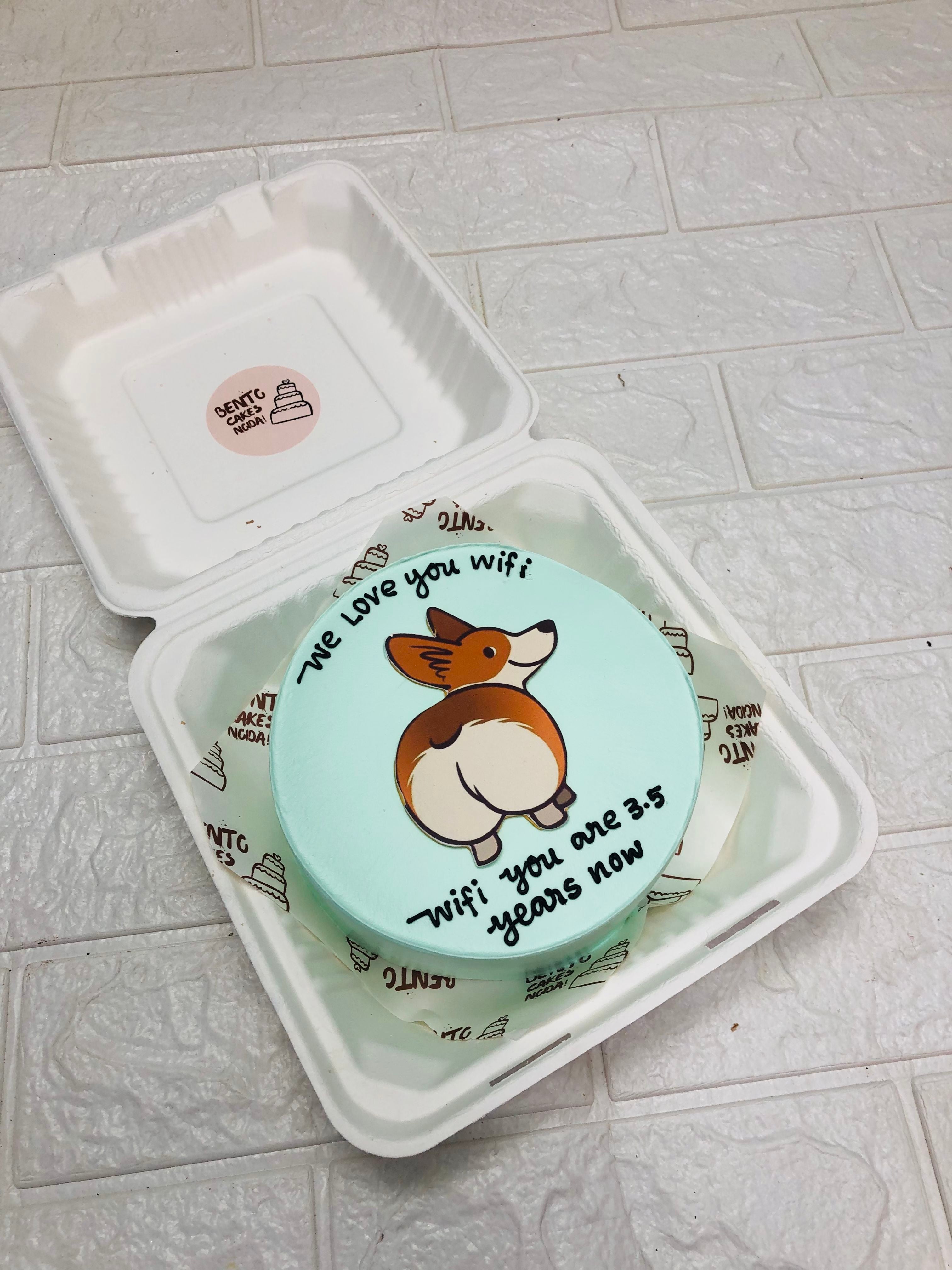 Dog Theme Light Blue Bento Cake