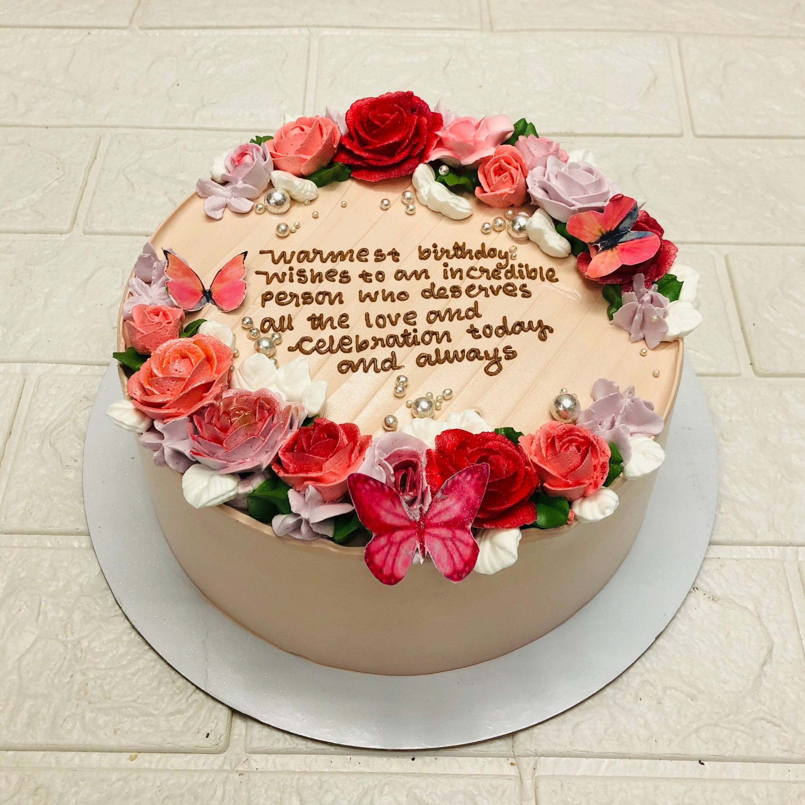 Floral Theme Peach Color Cake