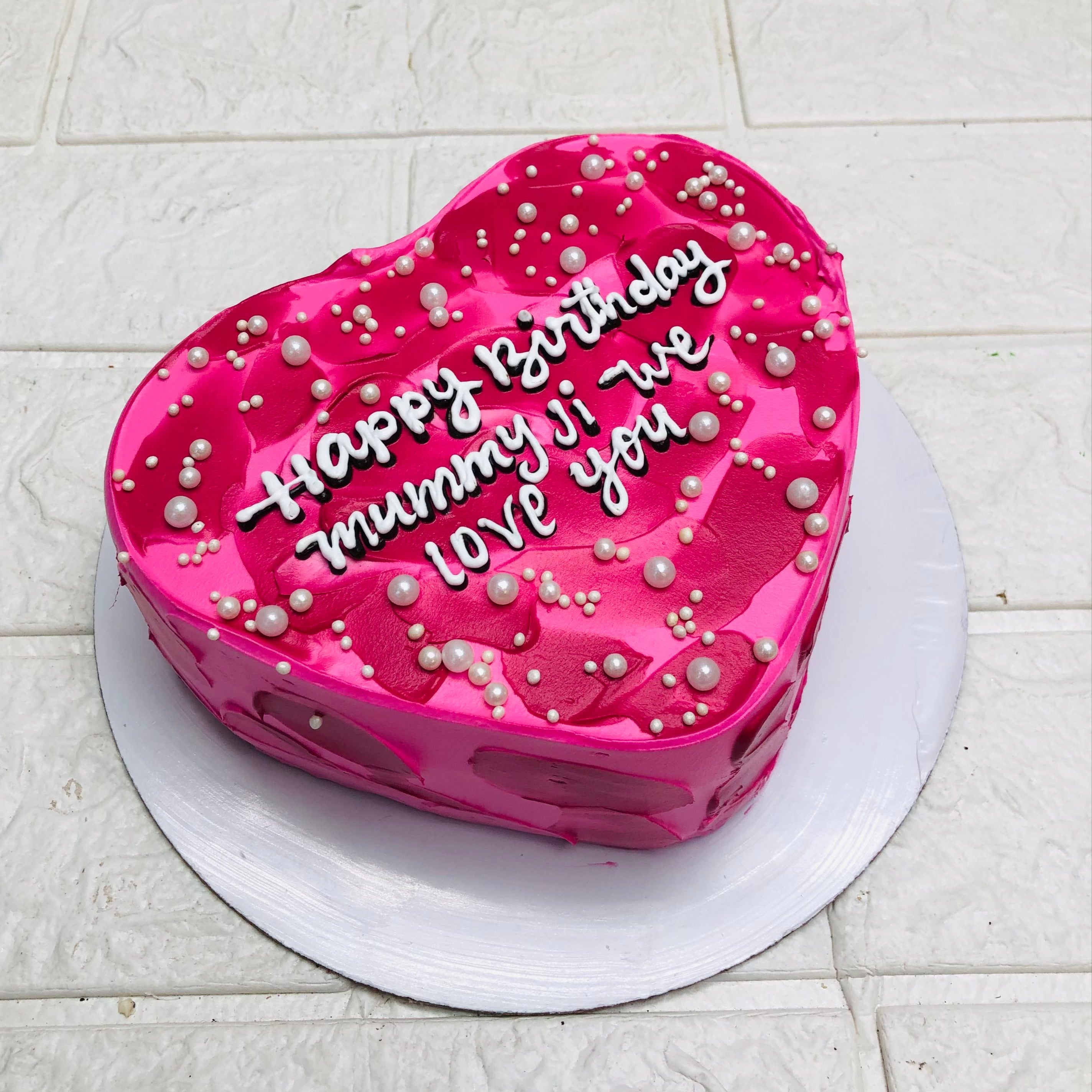 Pretty Pink Heart Shape Birthday Cake