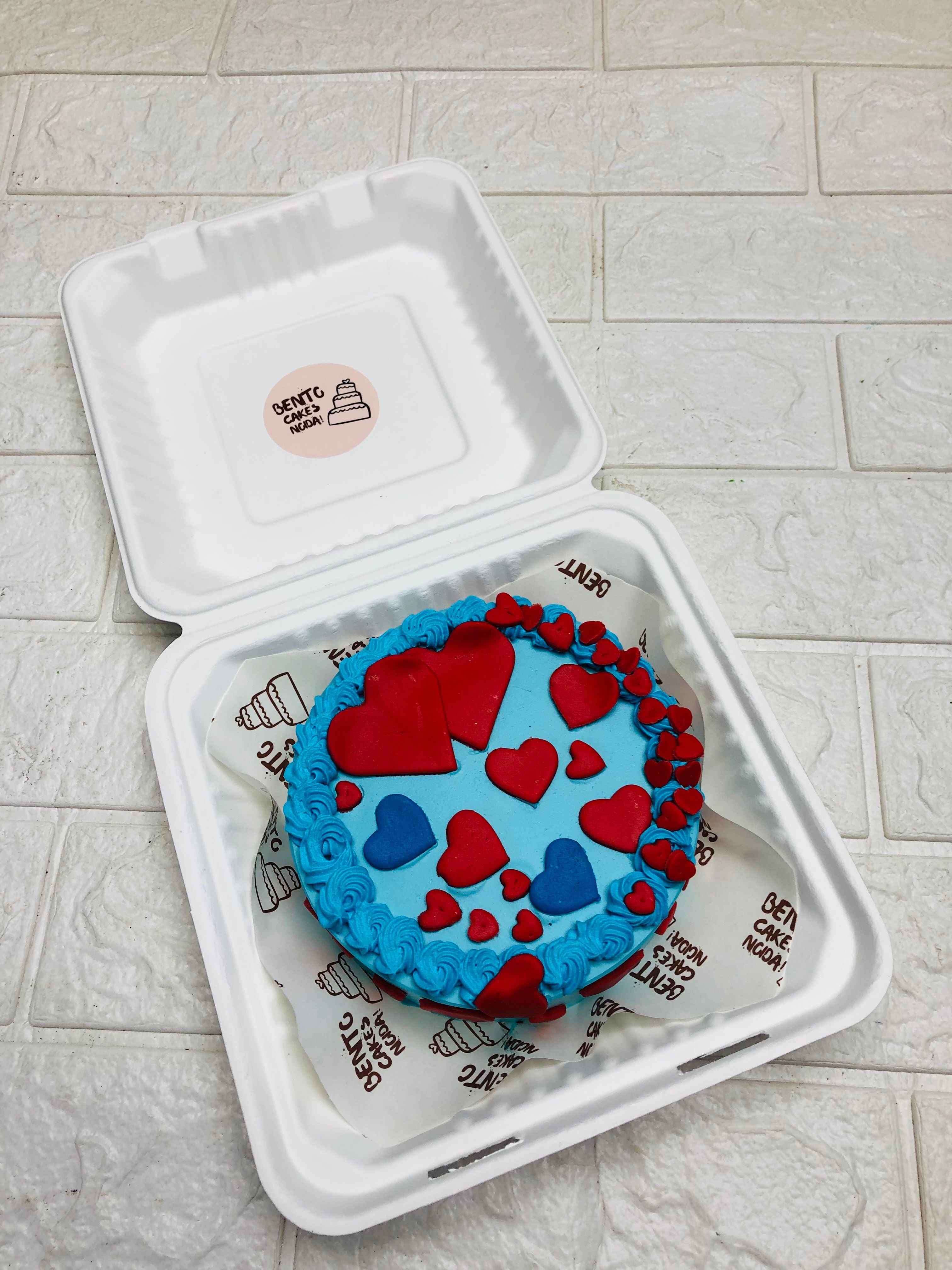 Red-Blue Hearts Bento Cake