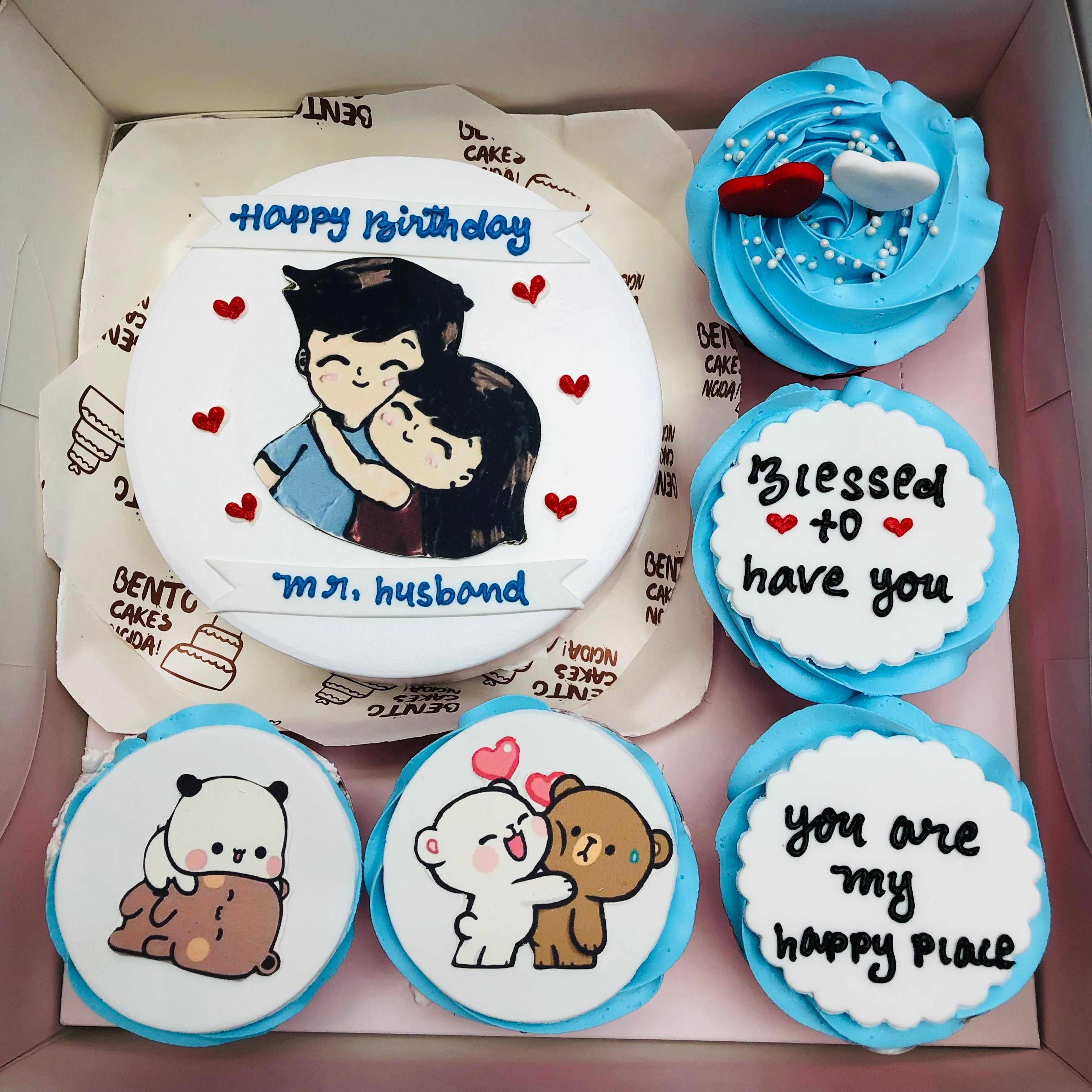 Loving Couple blue Bento Combo Cake