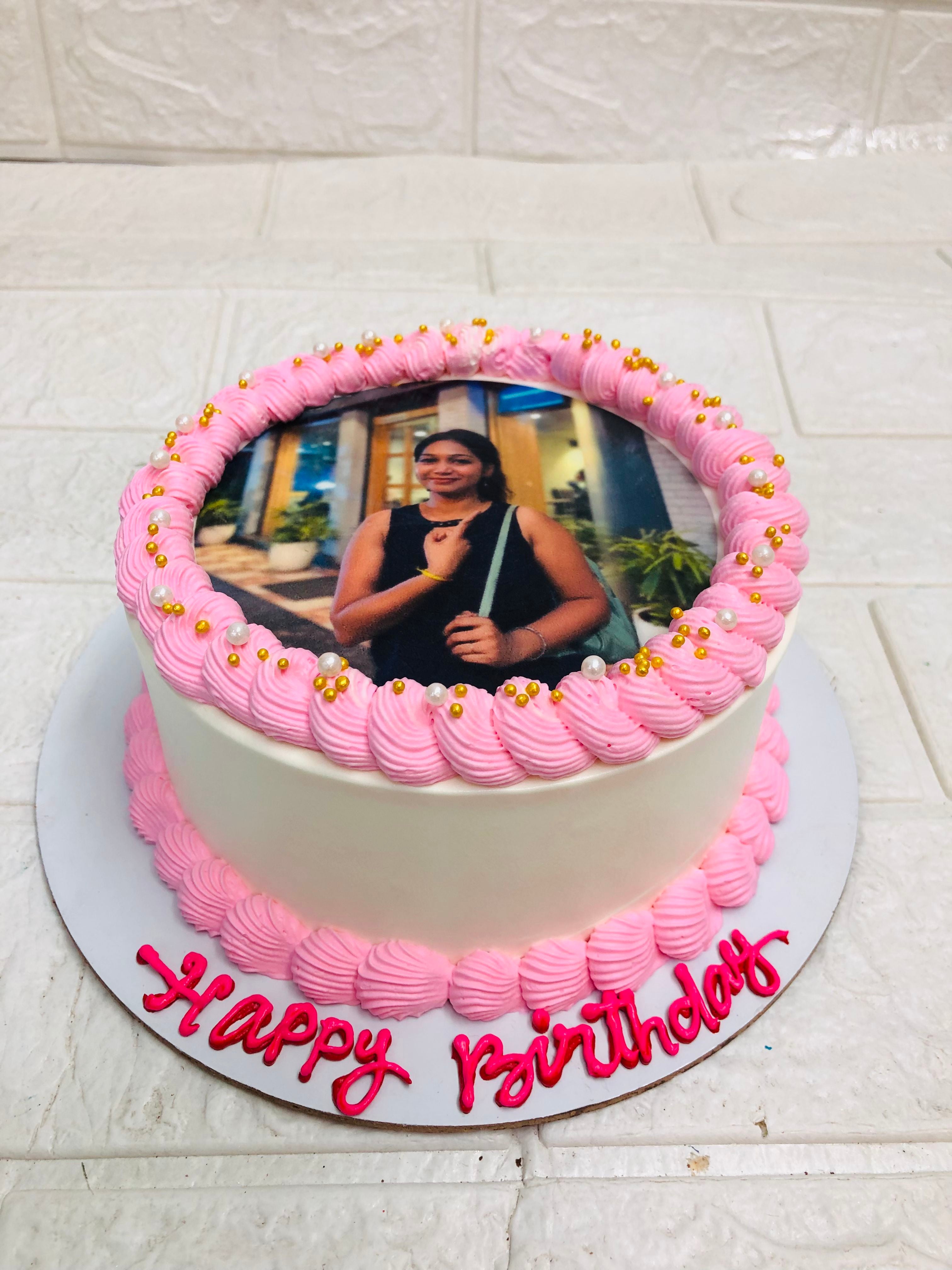 White Photo Birthday Cake