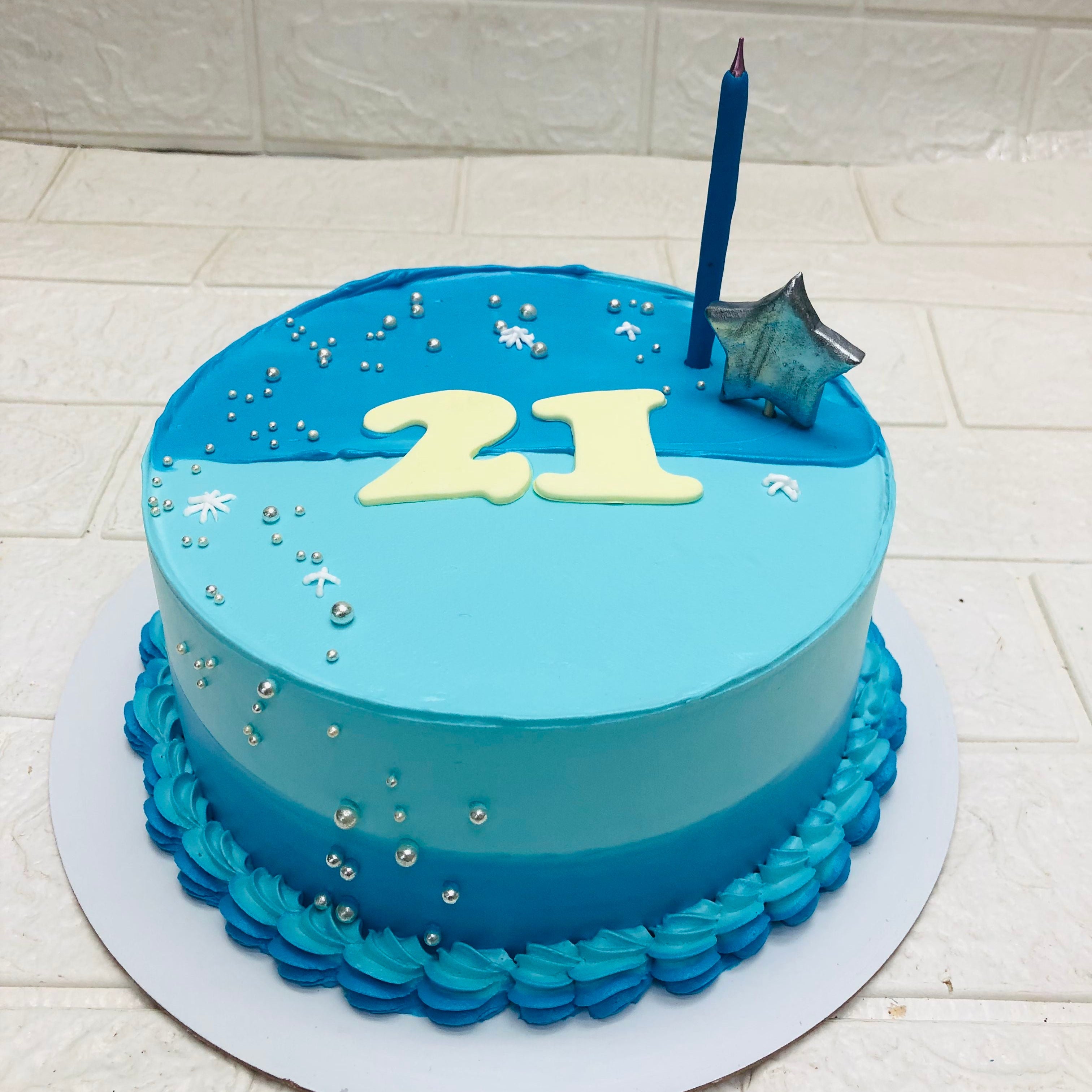 Silver Star Blue Birthday Cake Cake