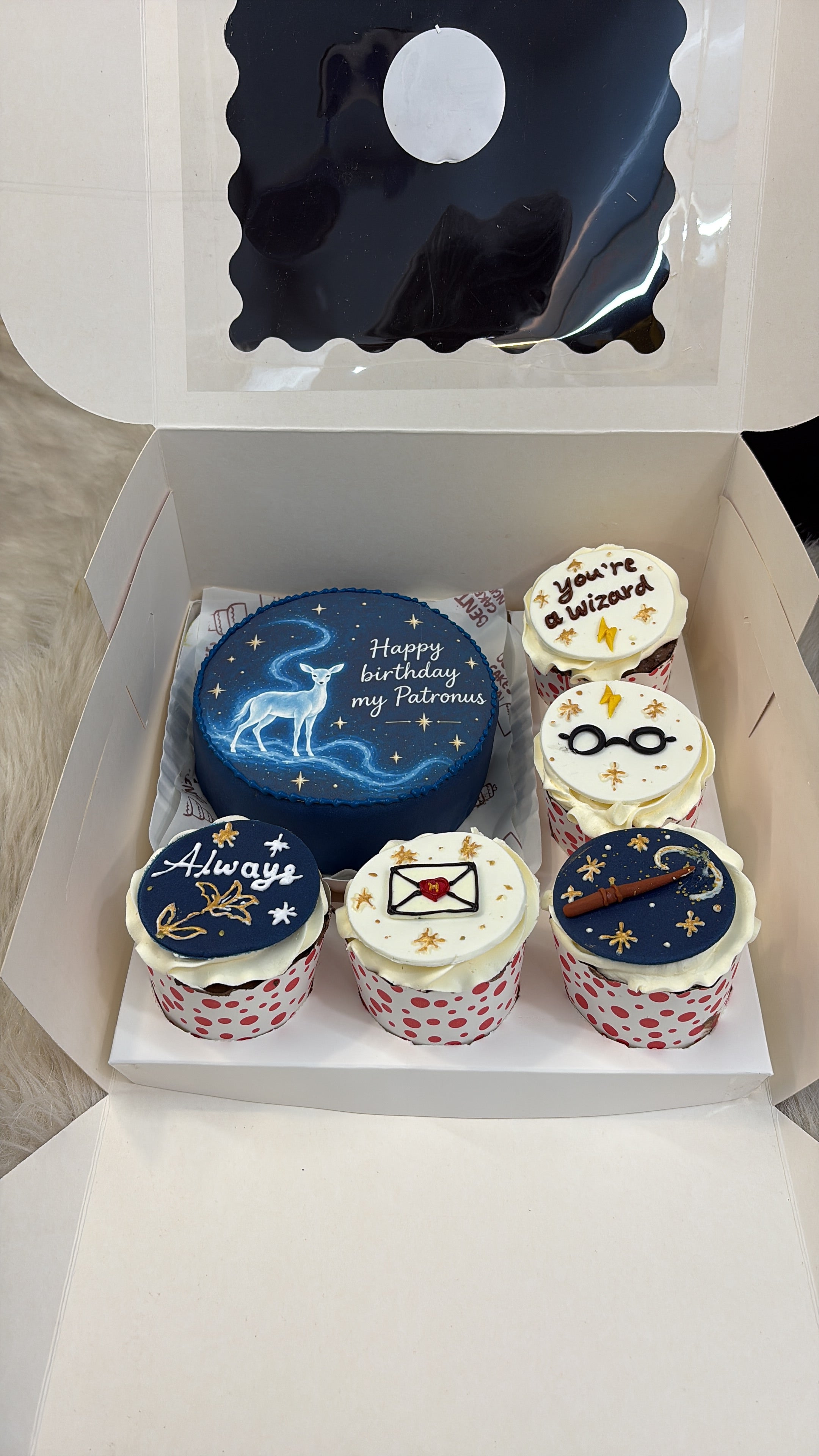 Harry Potter Theme Bento Cake & Cupcake Combo – Patronus Birthday Box