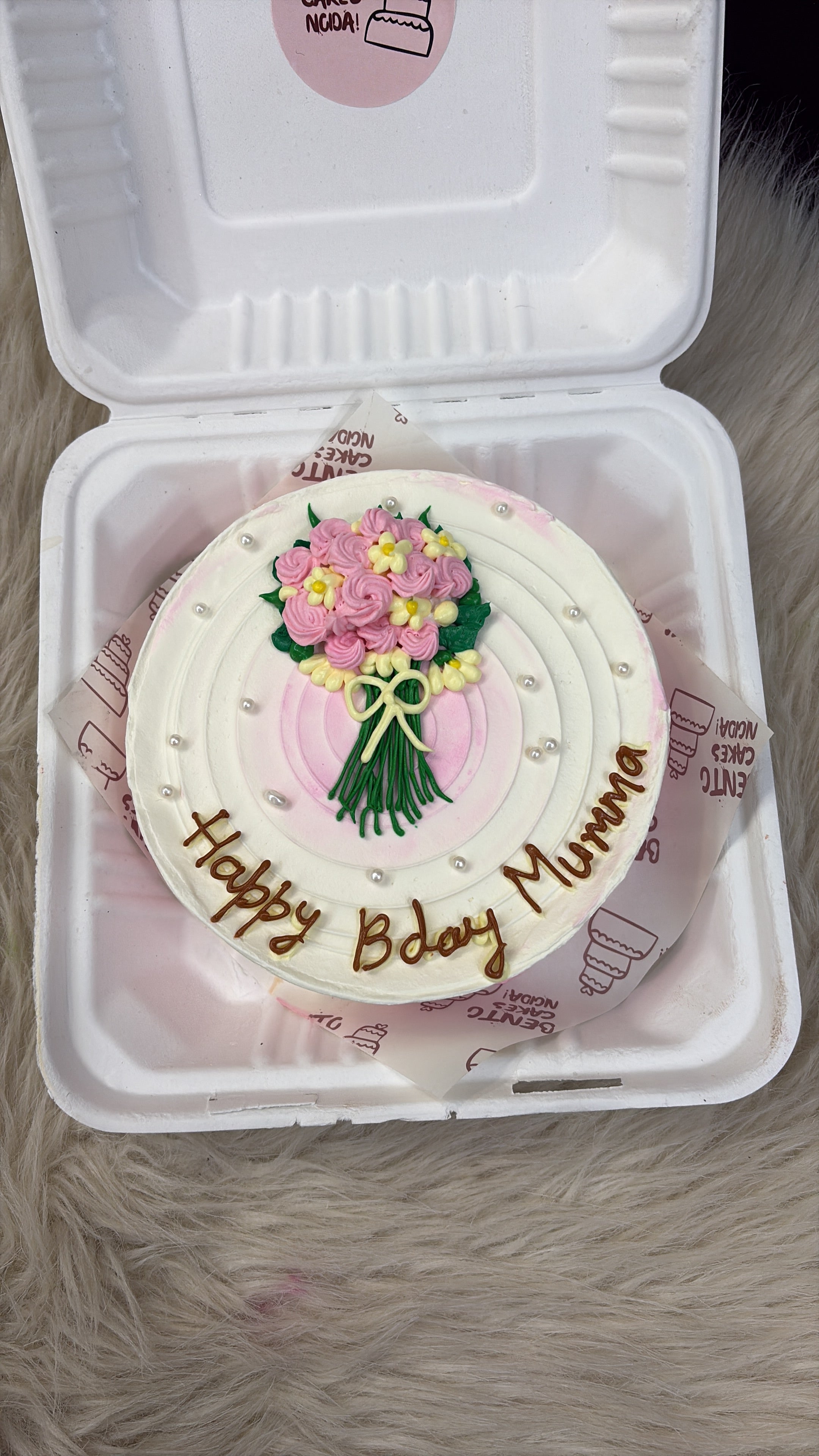 Floral Mom Bento Birthday Cake – Pink & Yellow Bouquet