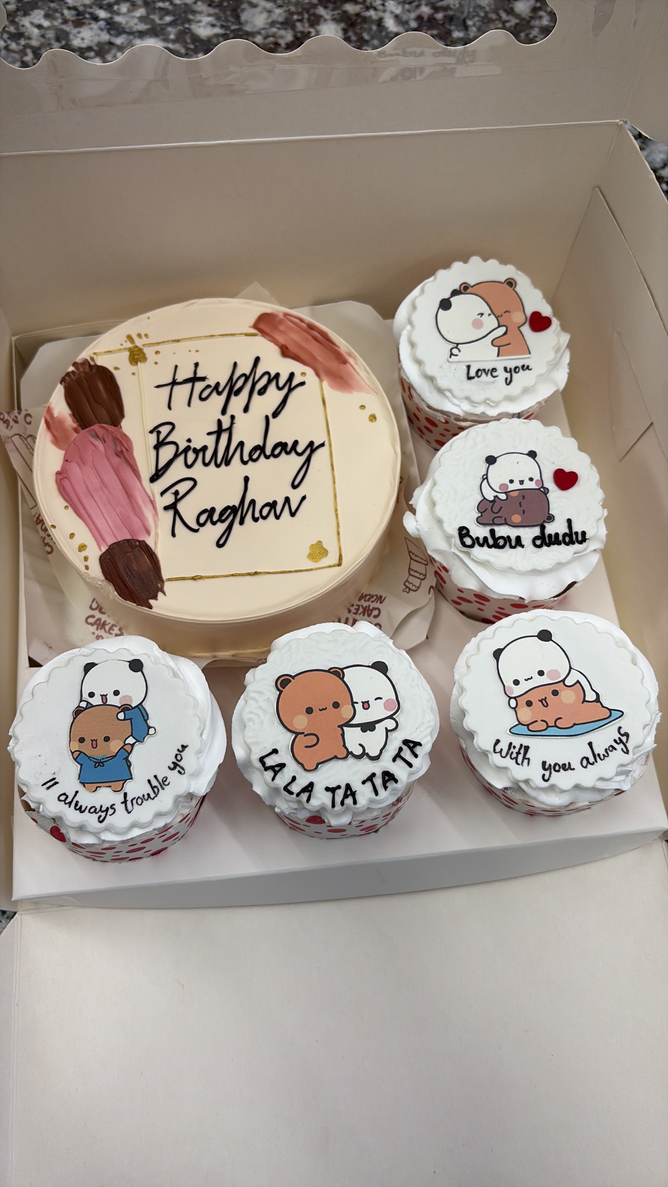 Cute Bear Bento Cake & Cupcake Combo – Cartoon Theme Birthday Box