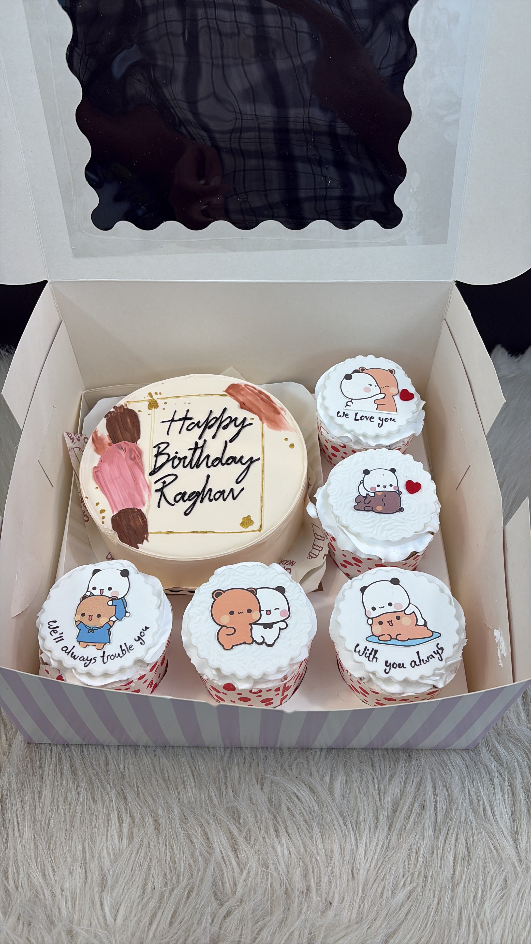 Cute Bear Bento Cake & Cupcake Combo – Cartoon Theme Birthday Box