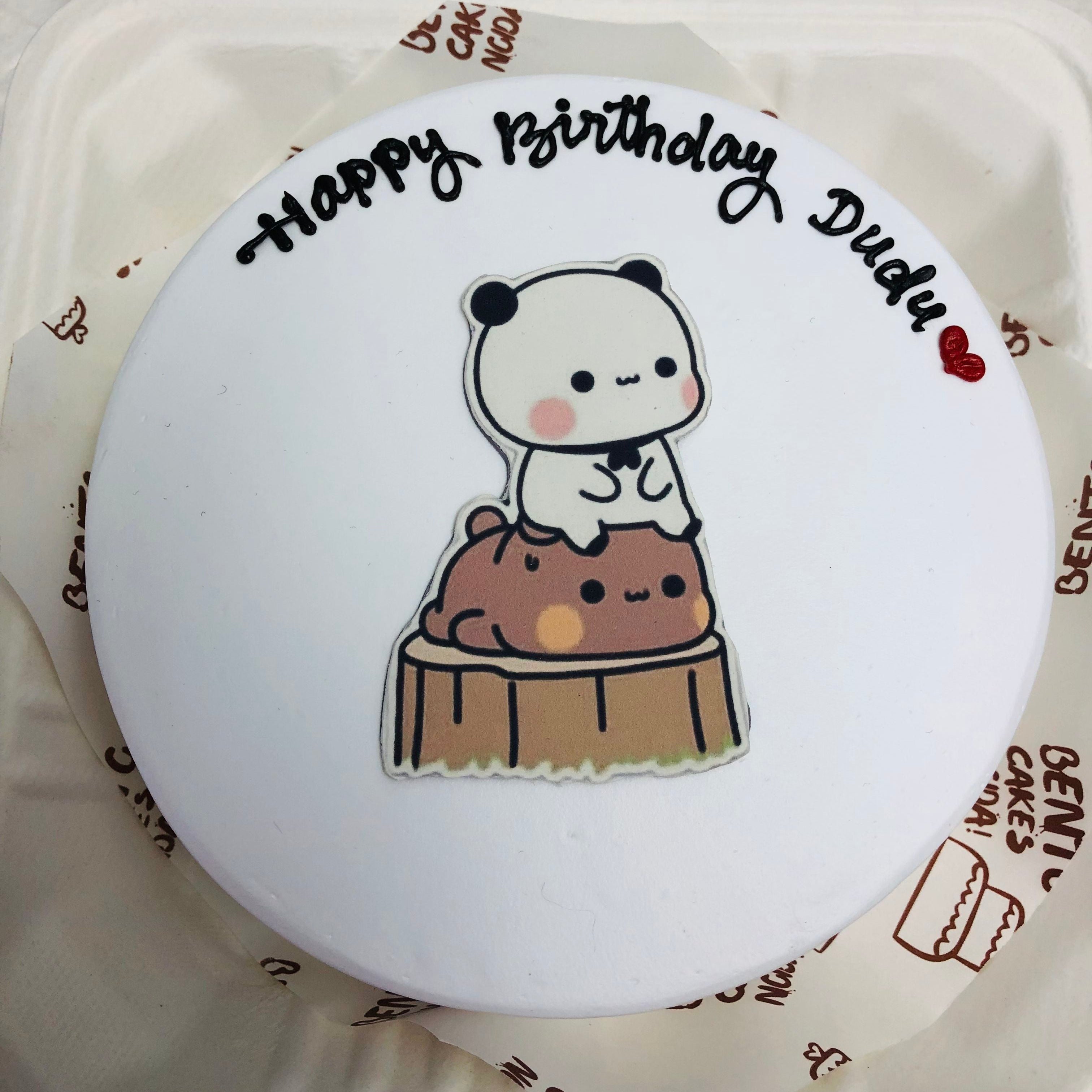 The charming bubu and dudu-themed birthday cake! This delightful creation is designed to bring smiles and joy to any occasion, making it an ideal choice for birthdays and special events.