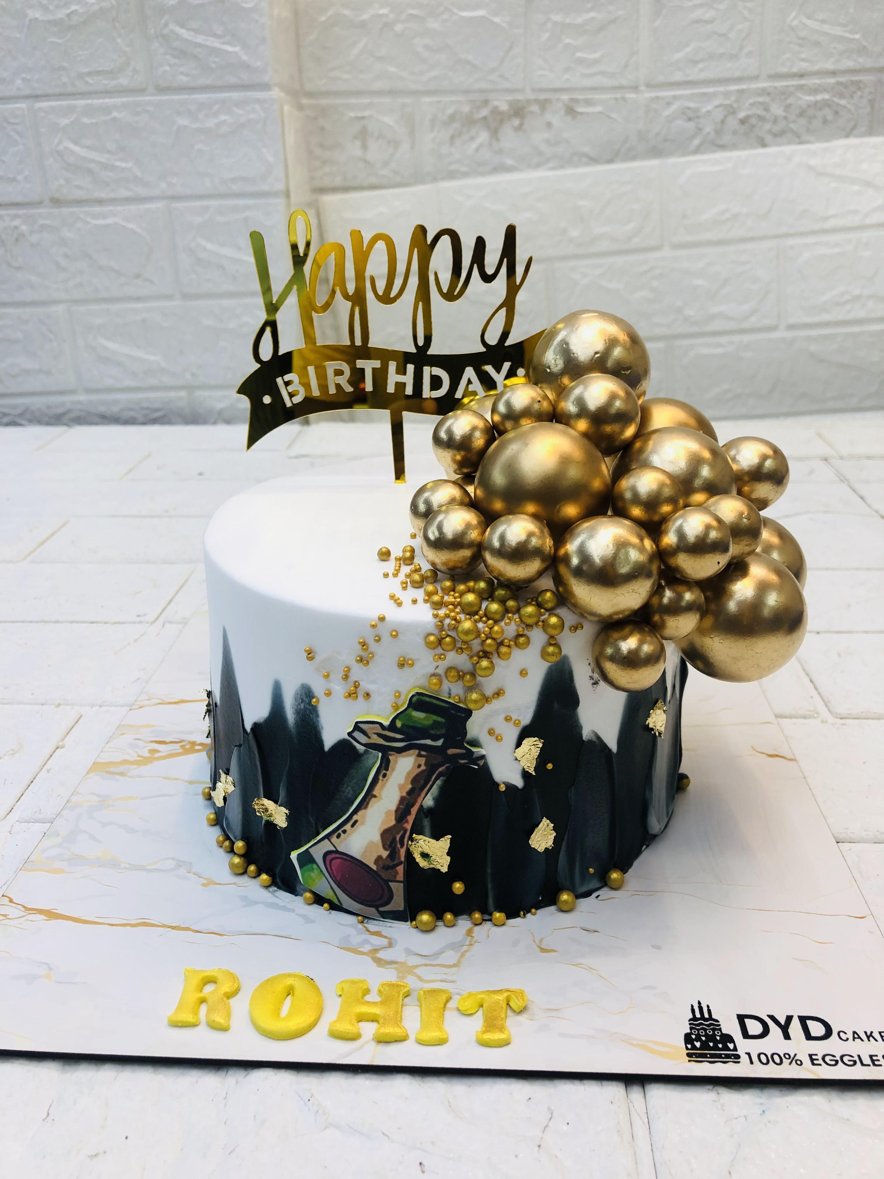 Aesthetic Black Golden Birthday Cake