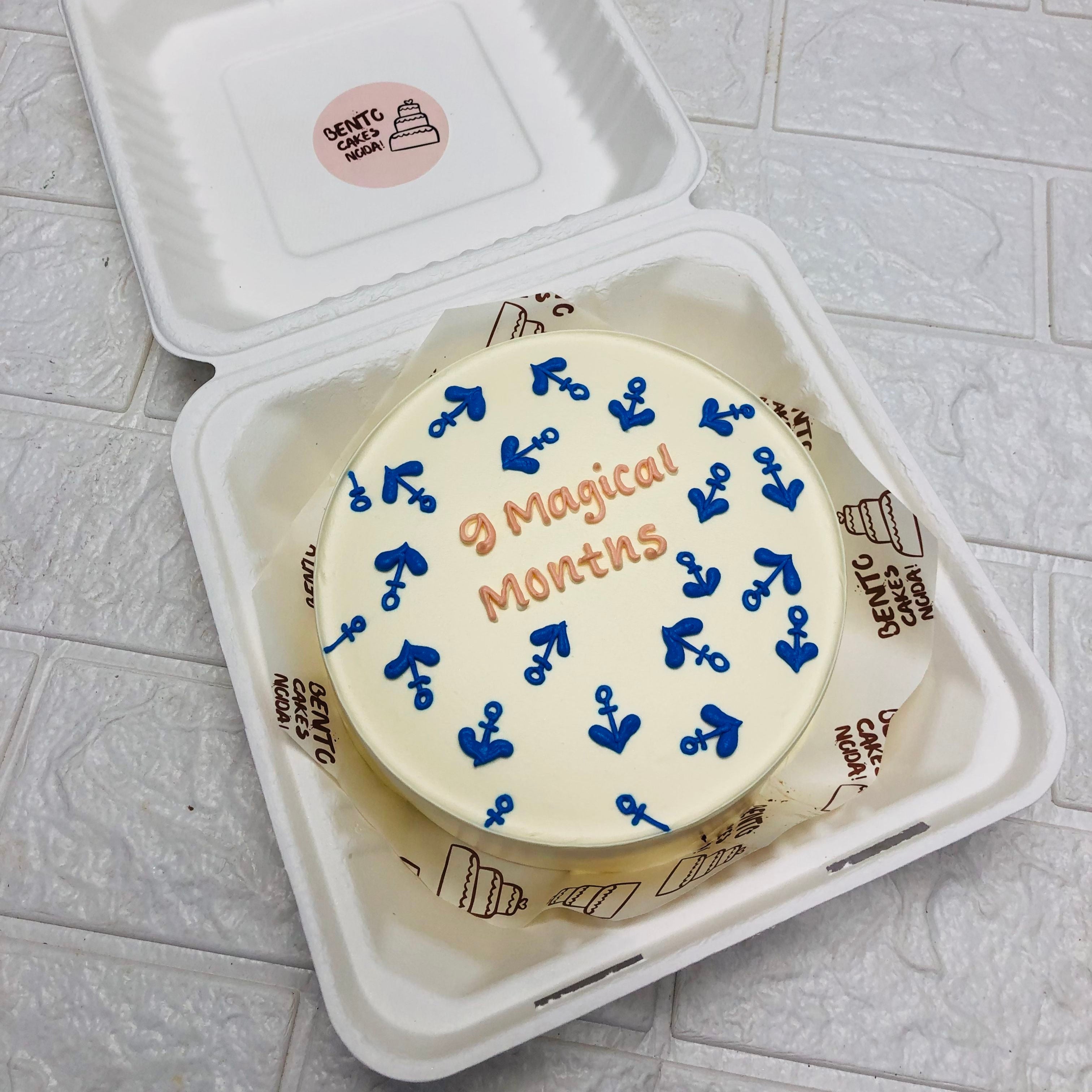 An aesthetic blue anchor design on offwhite bento cake and designed for 9 months baby.