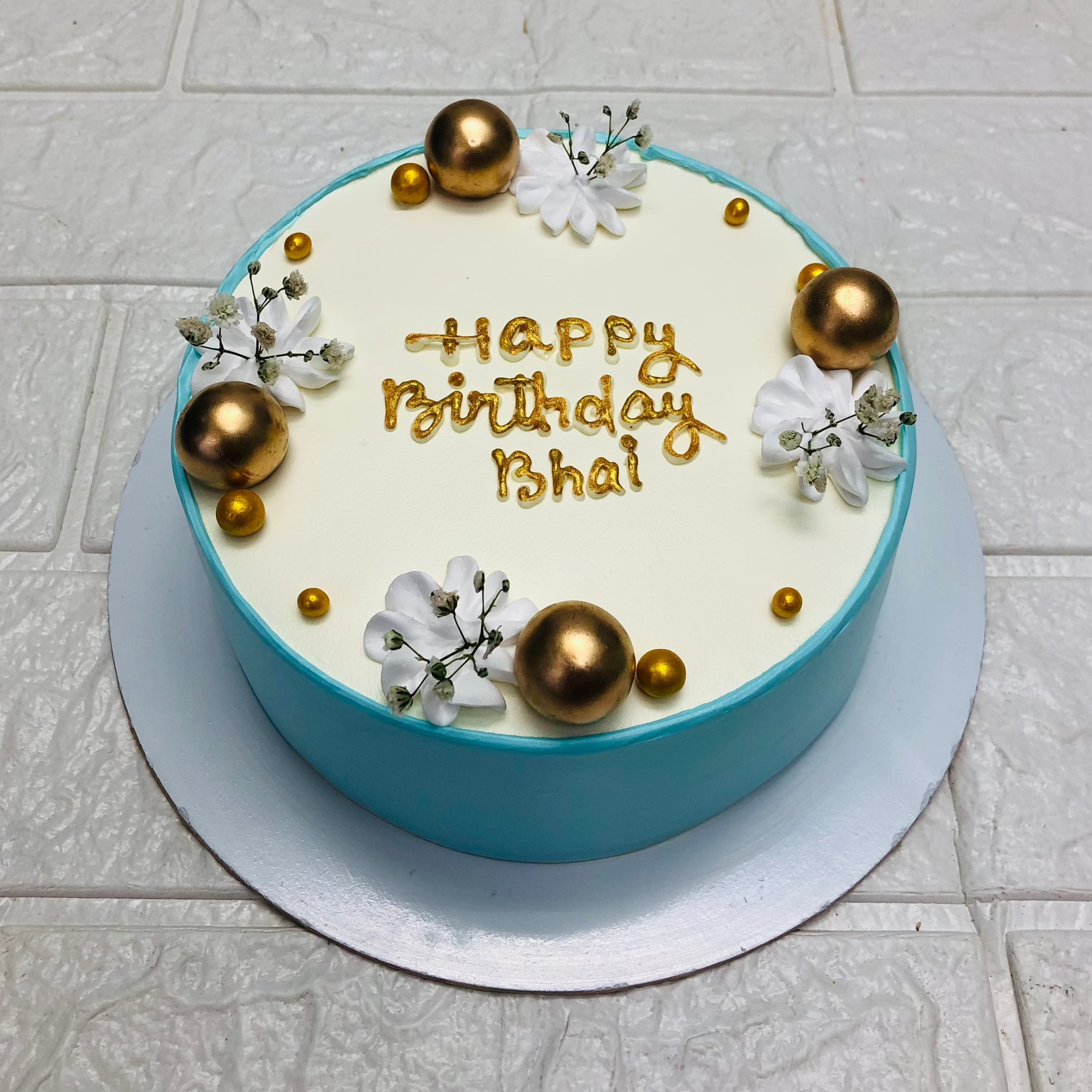 Aesthetic Blue White Birthday Cake