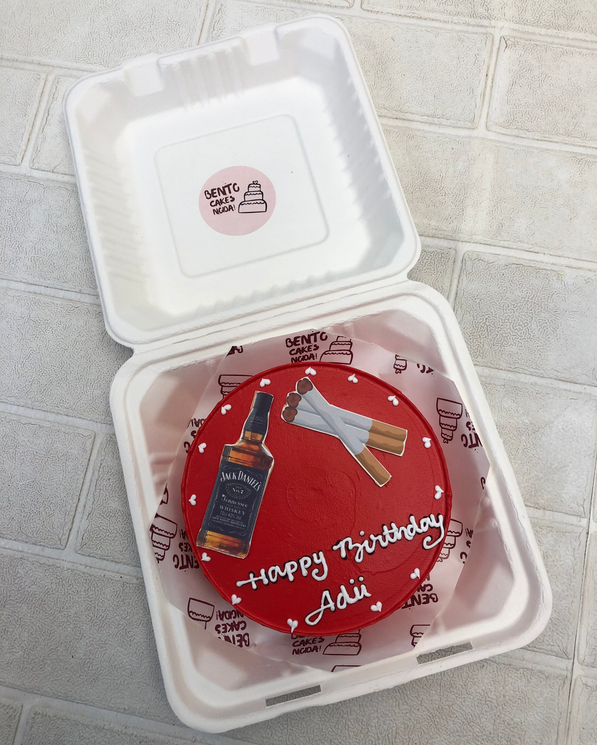 Alcohol Theme Dark Red Bento Cake – Bento Cakes Noida