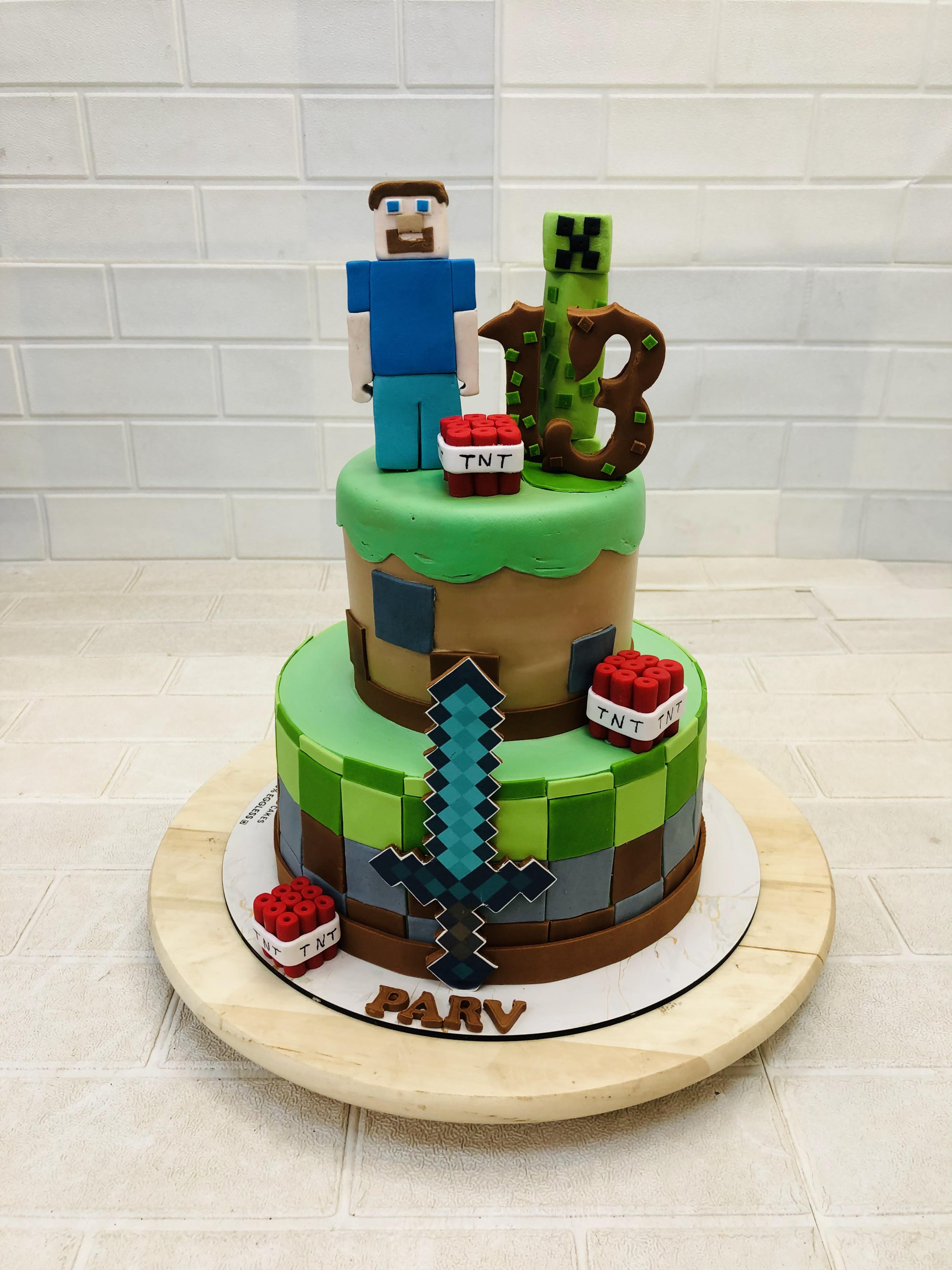 Beautifully Designed Cake for Mine Craft Games Lover.