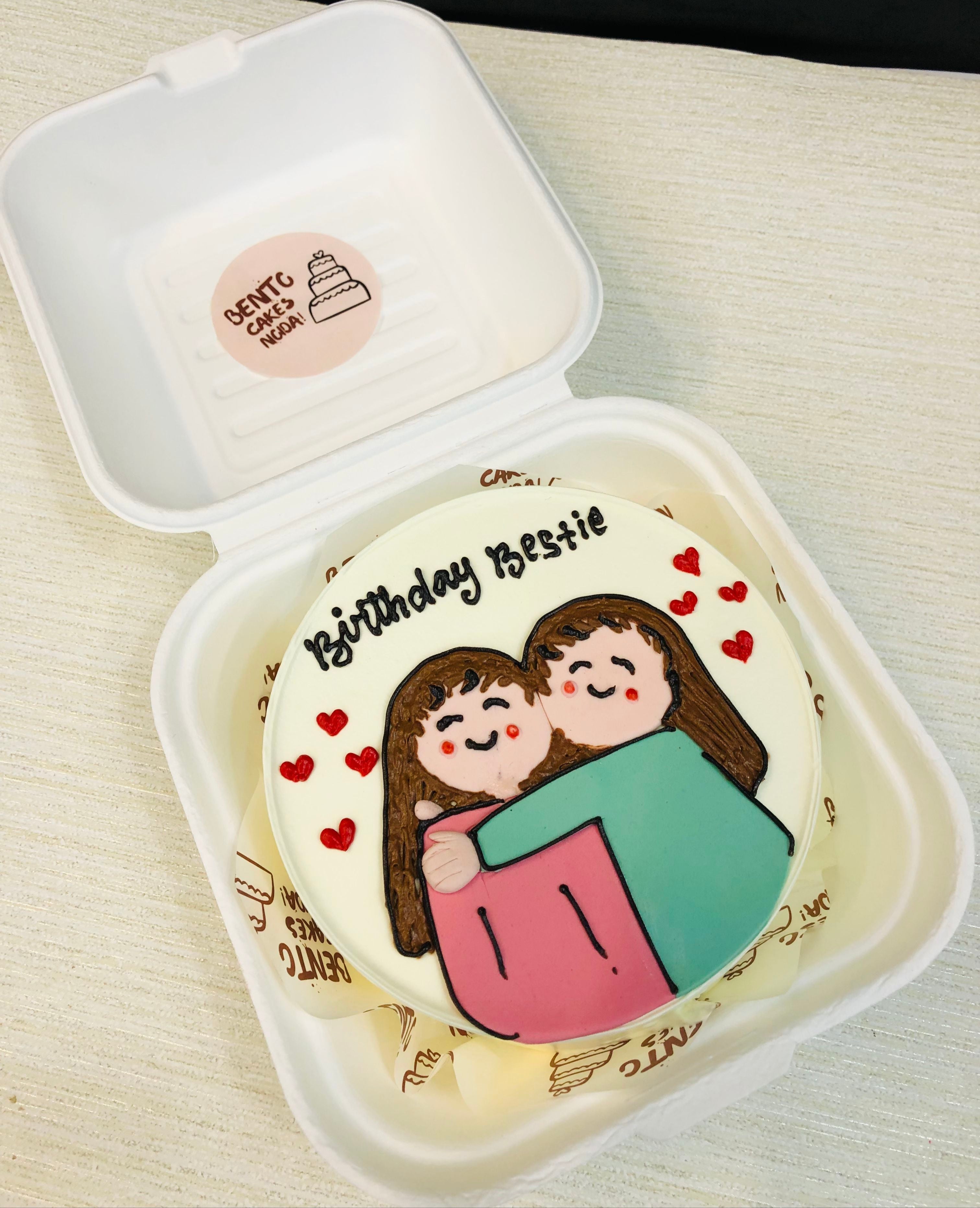 Two best friends hugging each other on her birthday. 