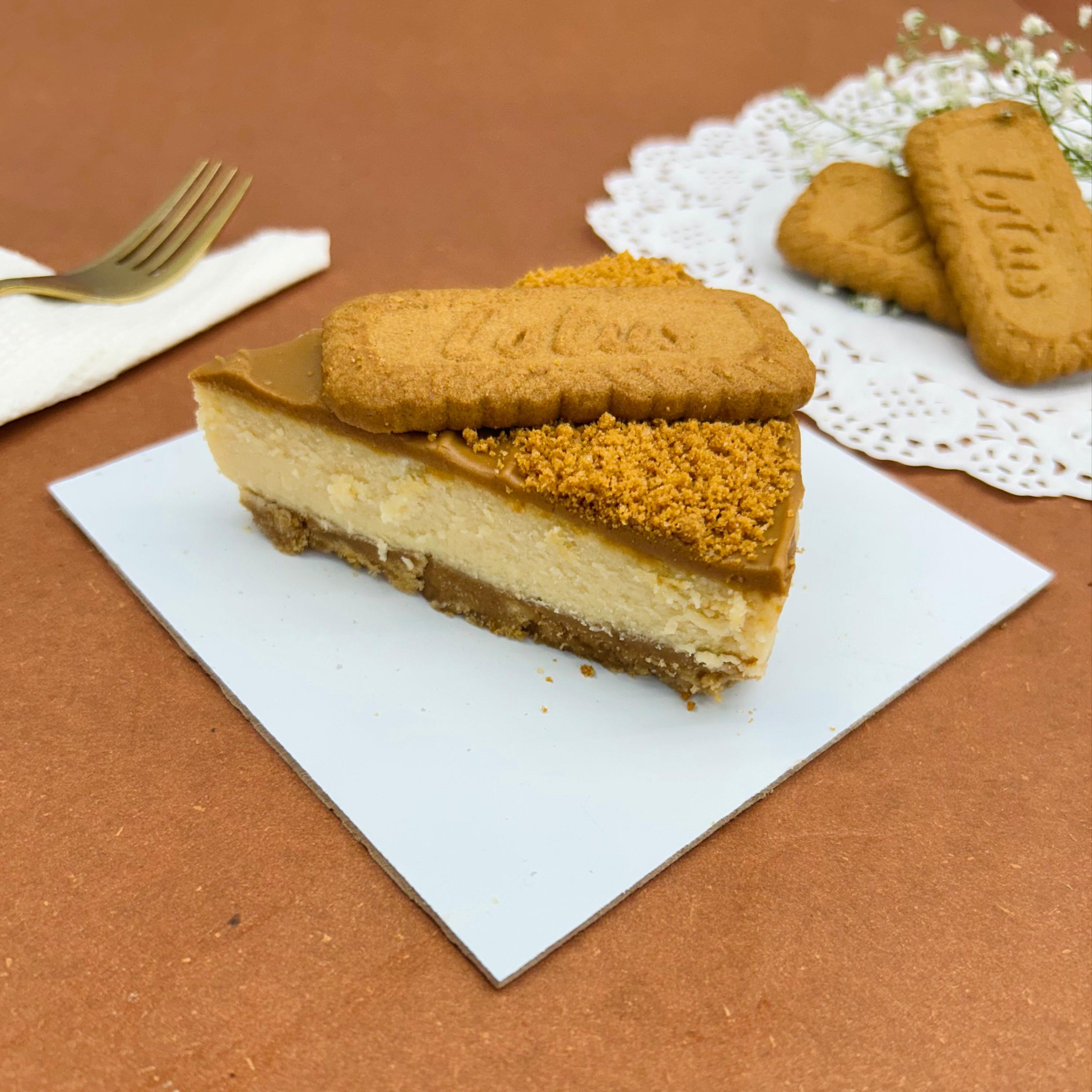 A lotus biscoff cheesecake slice made with rich in biscoff flavour.
