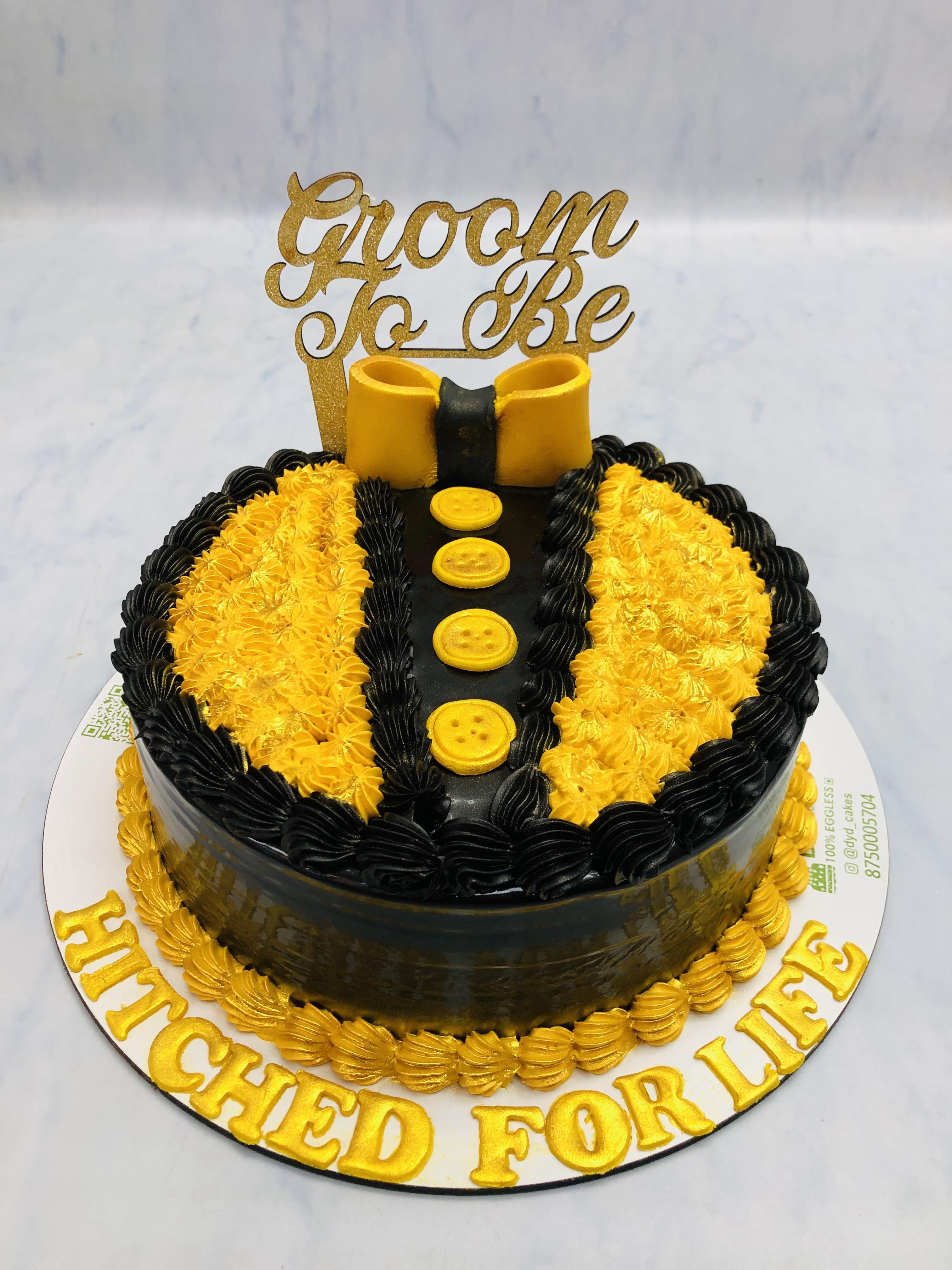 Black Golden Tuxedo Theme Cake