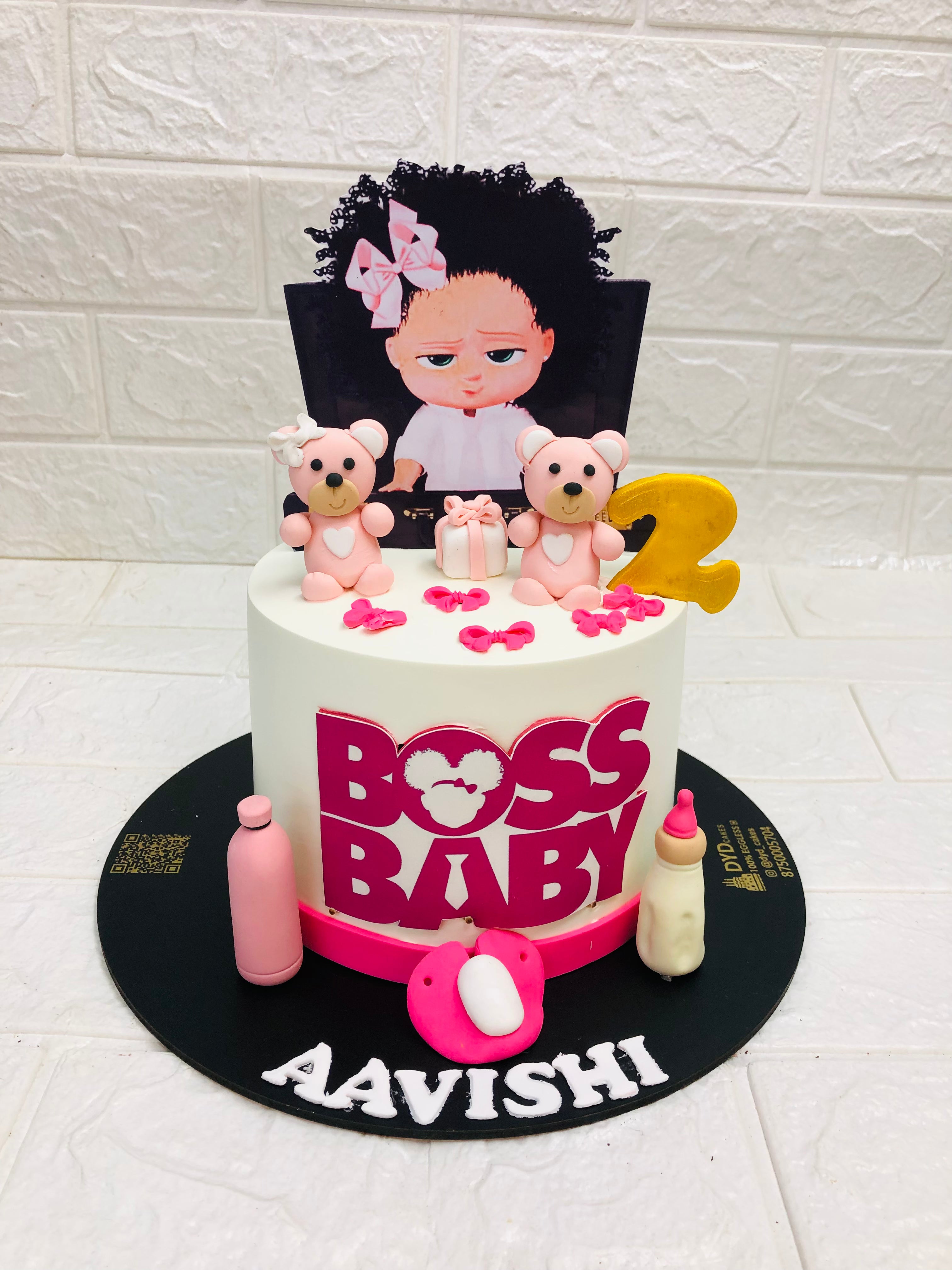 Boss Baby Theme Pink White Cake