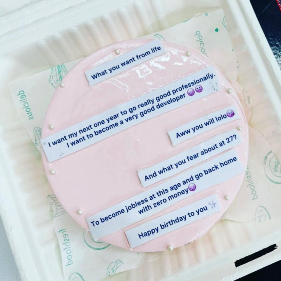 This Pink Color bento Cake is Beautifully designed and the chats are printed on the top of cake looks very pretty.