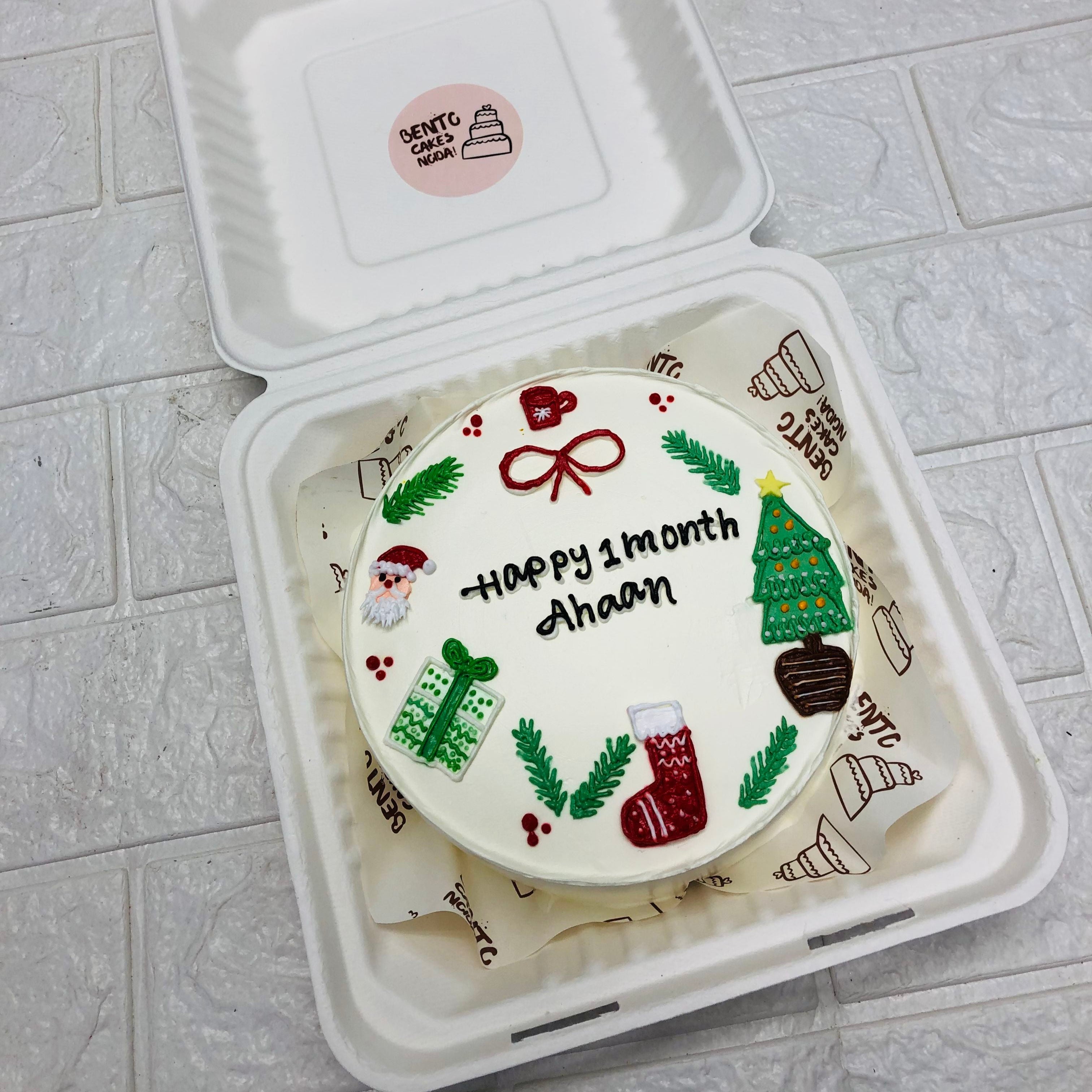 A Christmas Theme Baby Bento Cake for 1 month birthday.