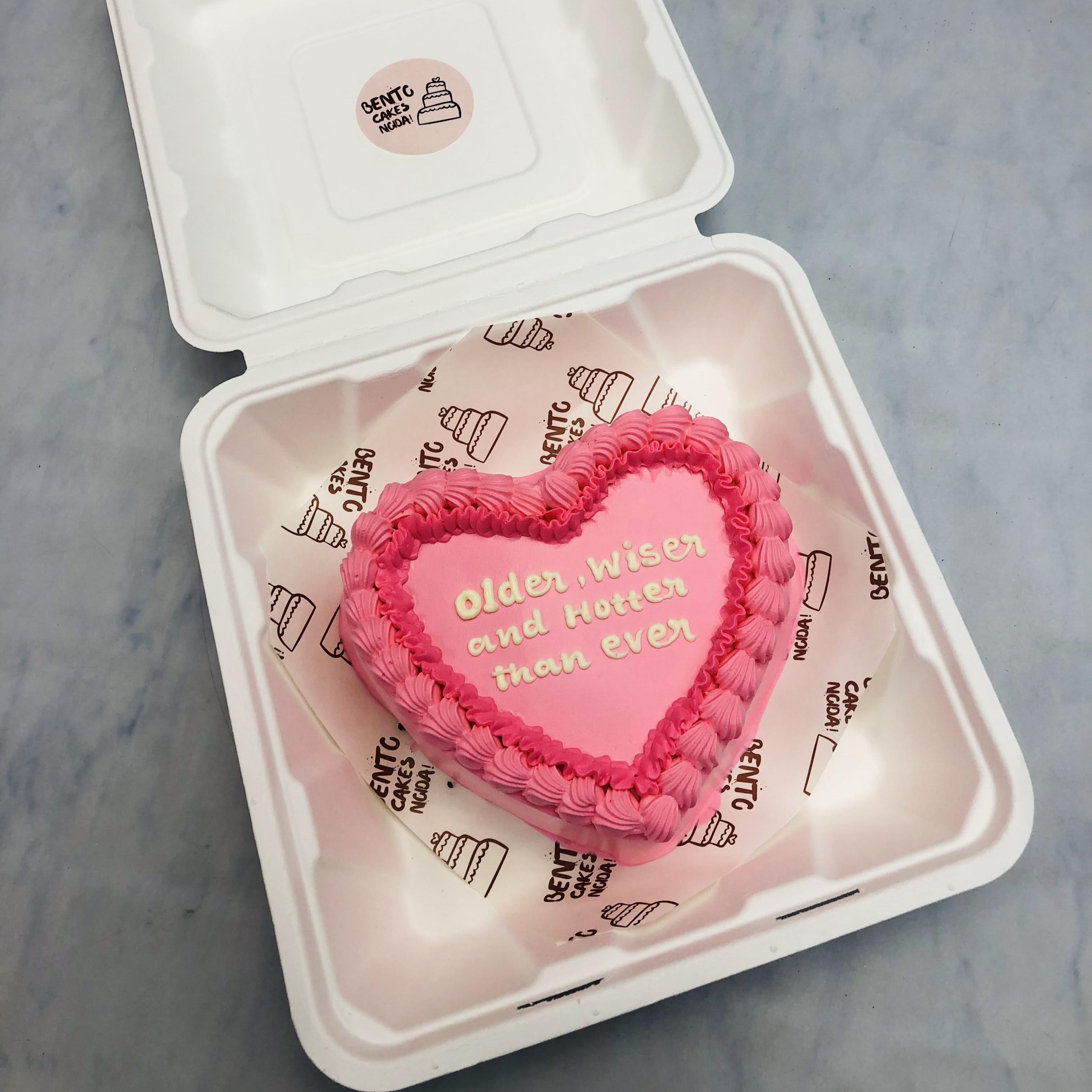 Custom Message Heart Shape Light Red Color Bento Cake.