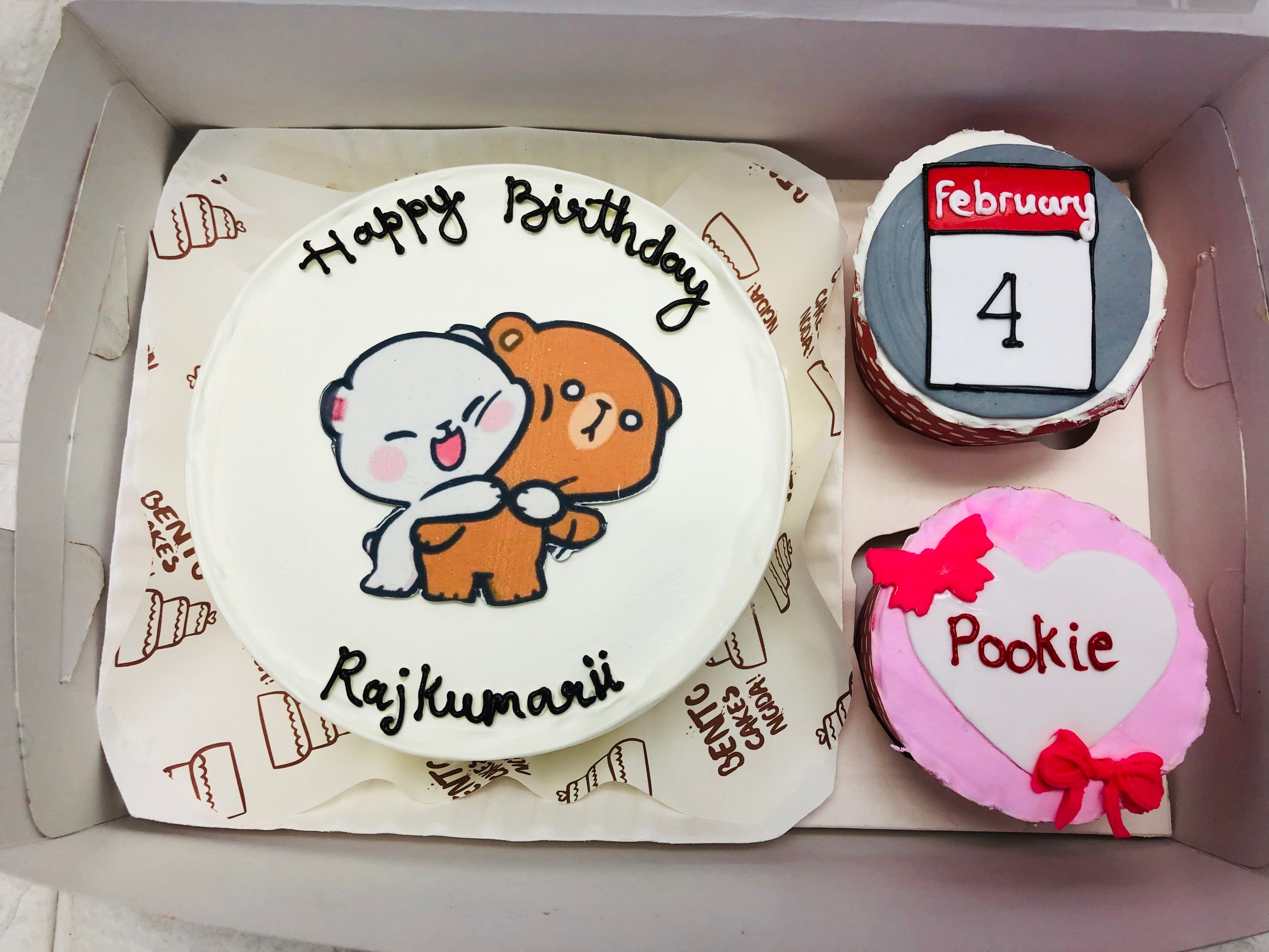 Acute bubu dudu caroon bento mini combo with 2 cupcakes of different theme.