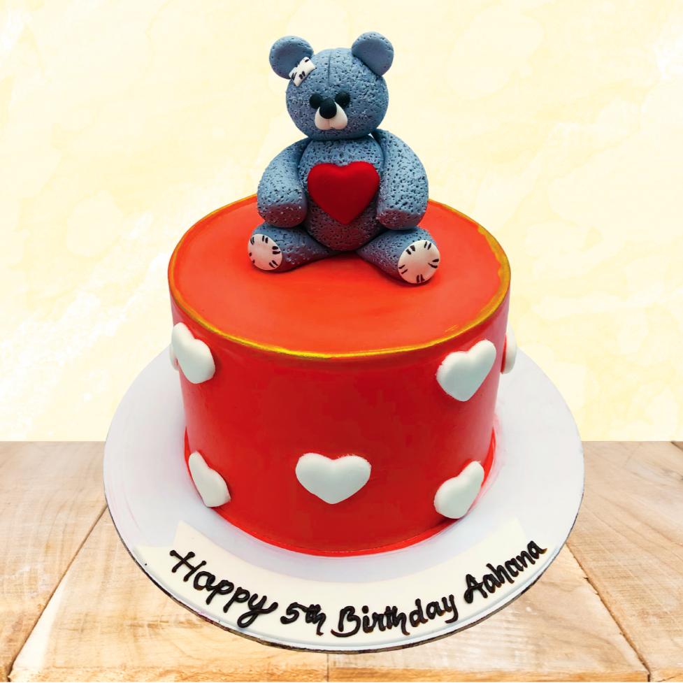 Teddy Theme Red Cake