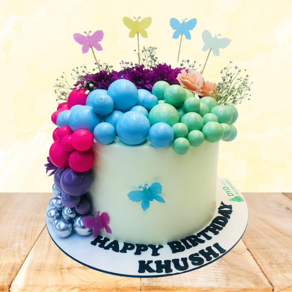 Colorful Balls and Butterflies Cake