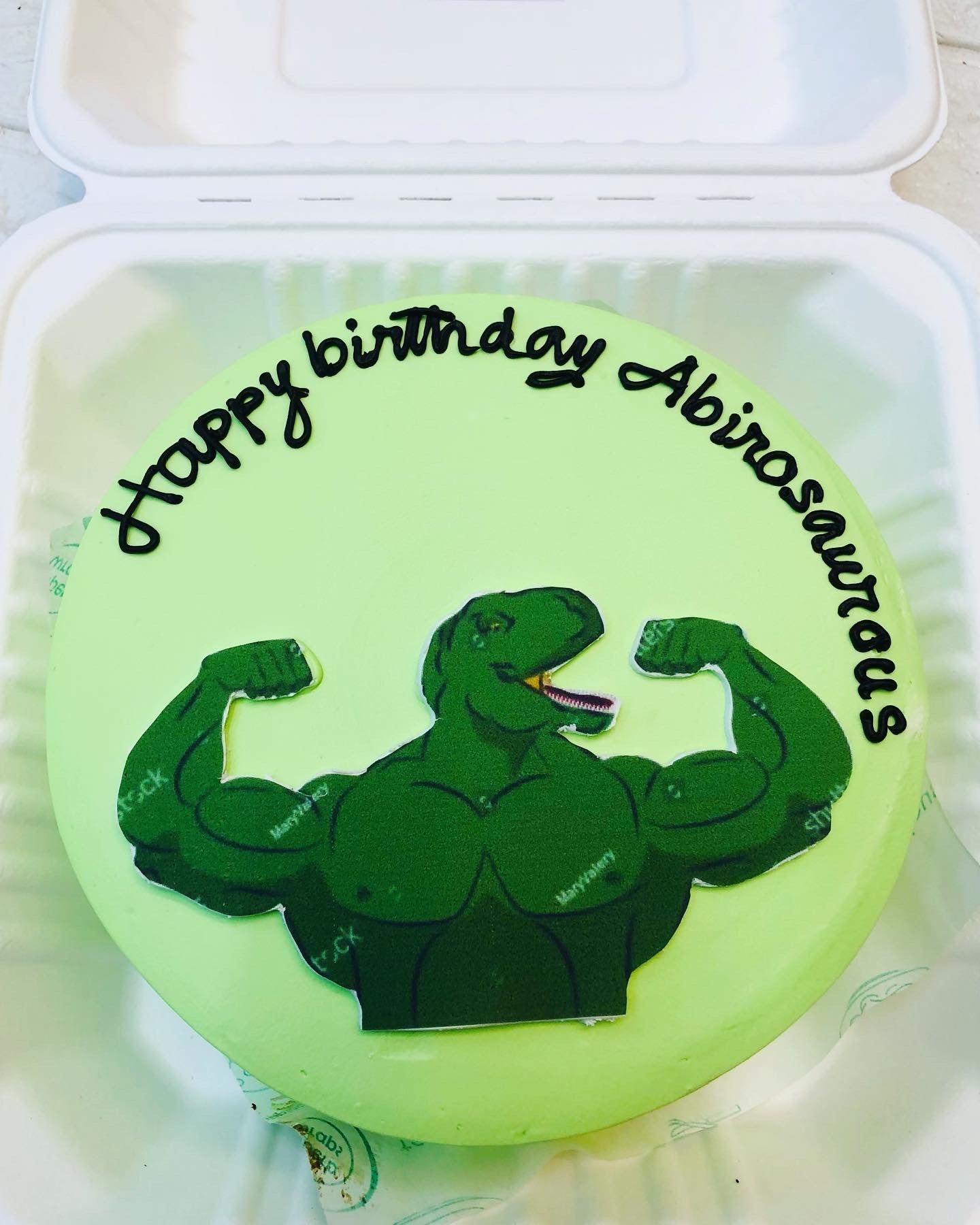 Light green color Bento Cake is designed with a Dinosaurs Sticker design.