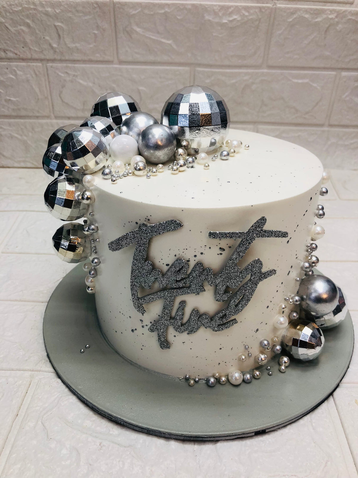 Disco Balls Silver Birthday Cake