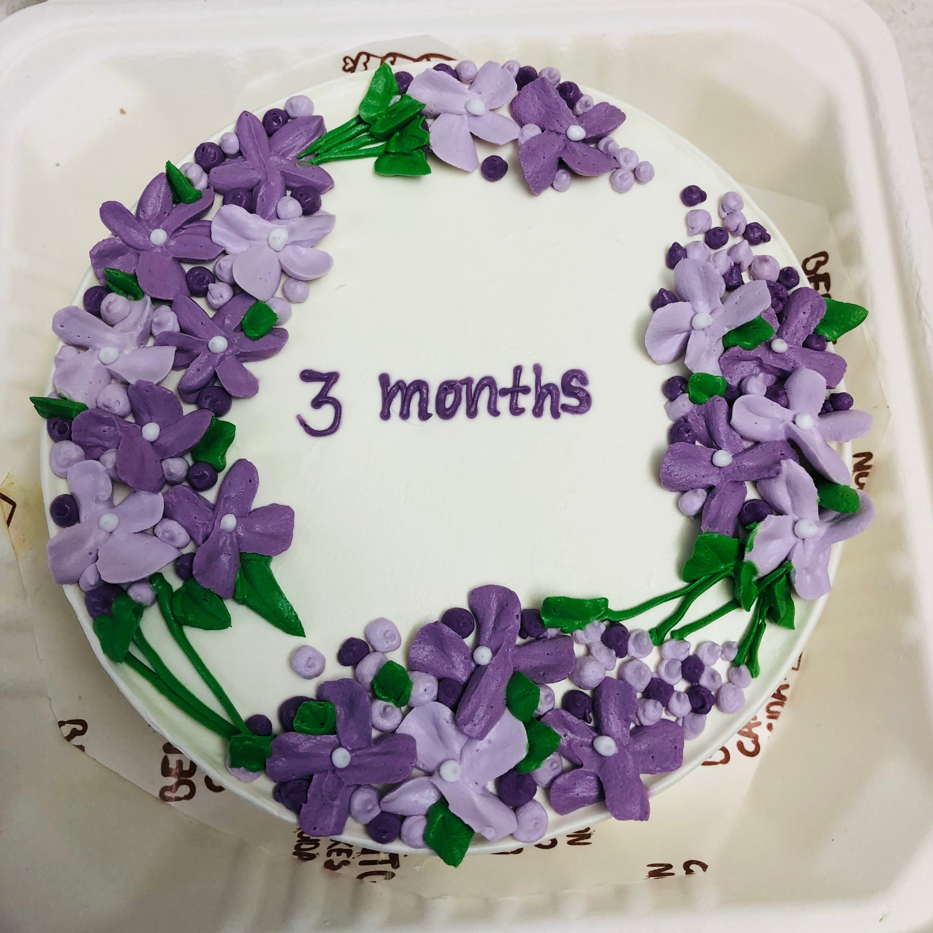 Elegant Purple Floral 3-Month Celebration Bento Cake