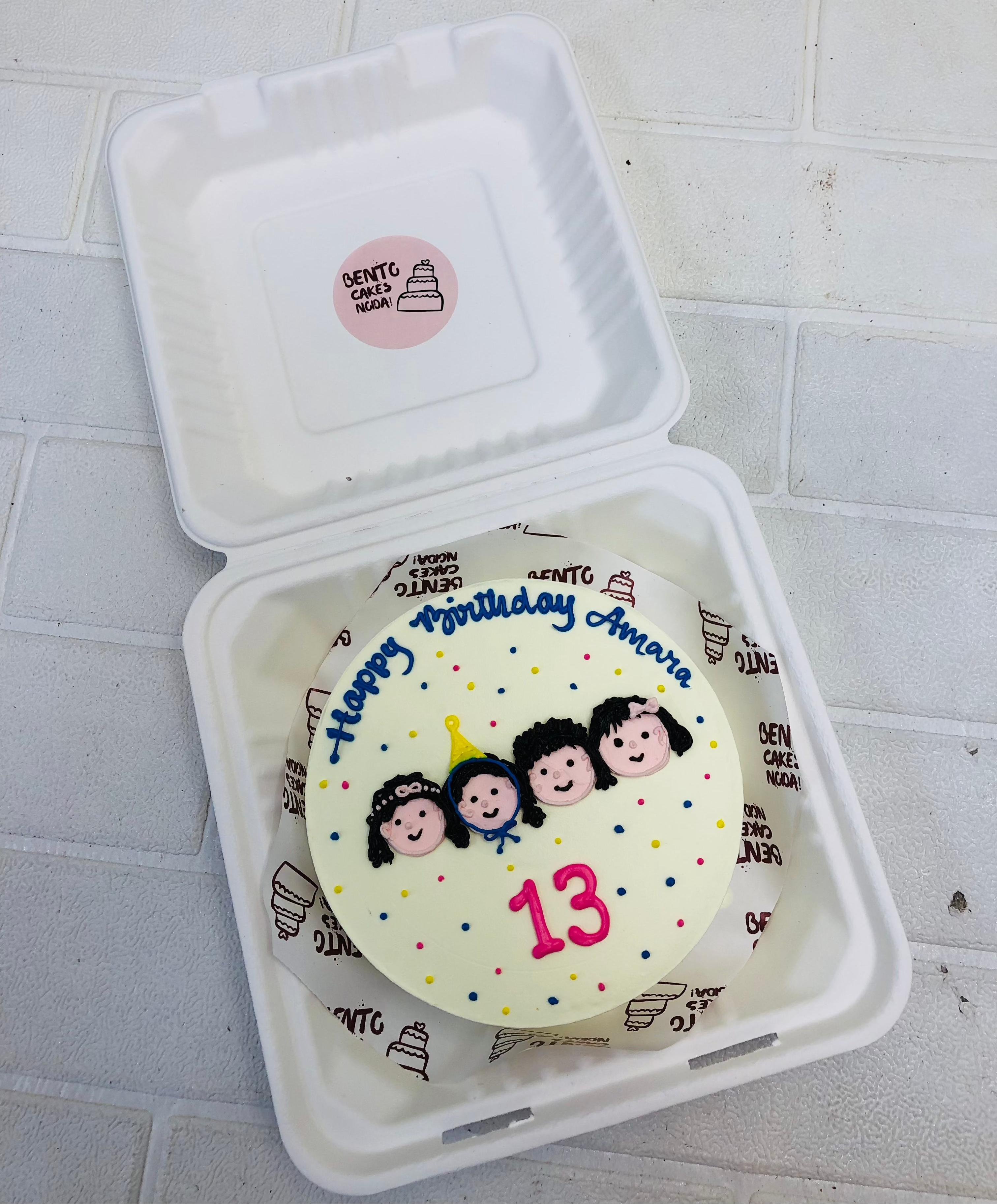 Four friends celebrating 13th birthday of a friend.