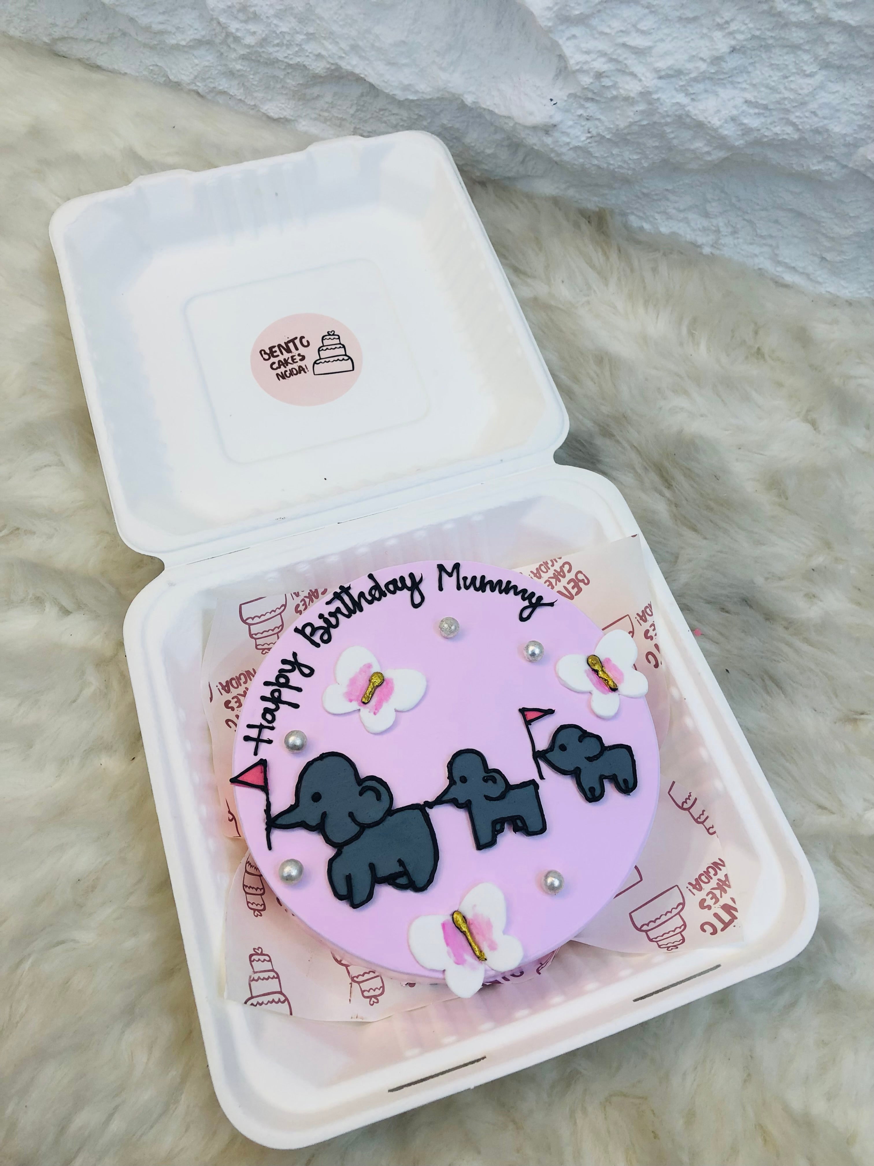 Elephant & Butterfly Theme Bento Cake
