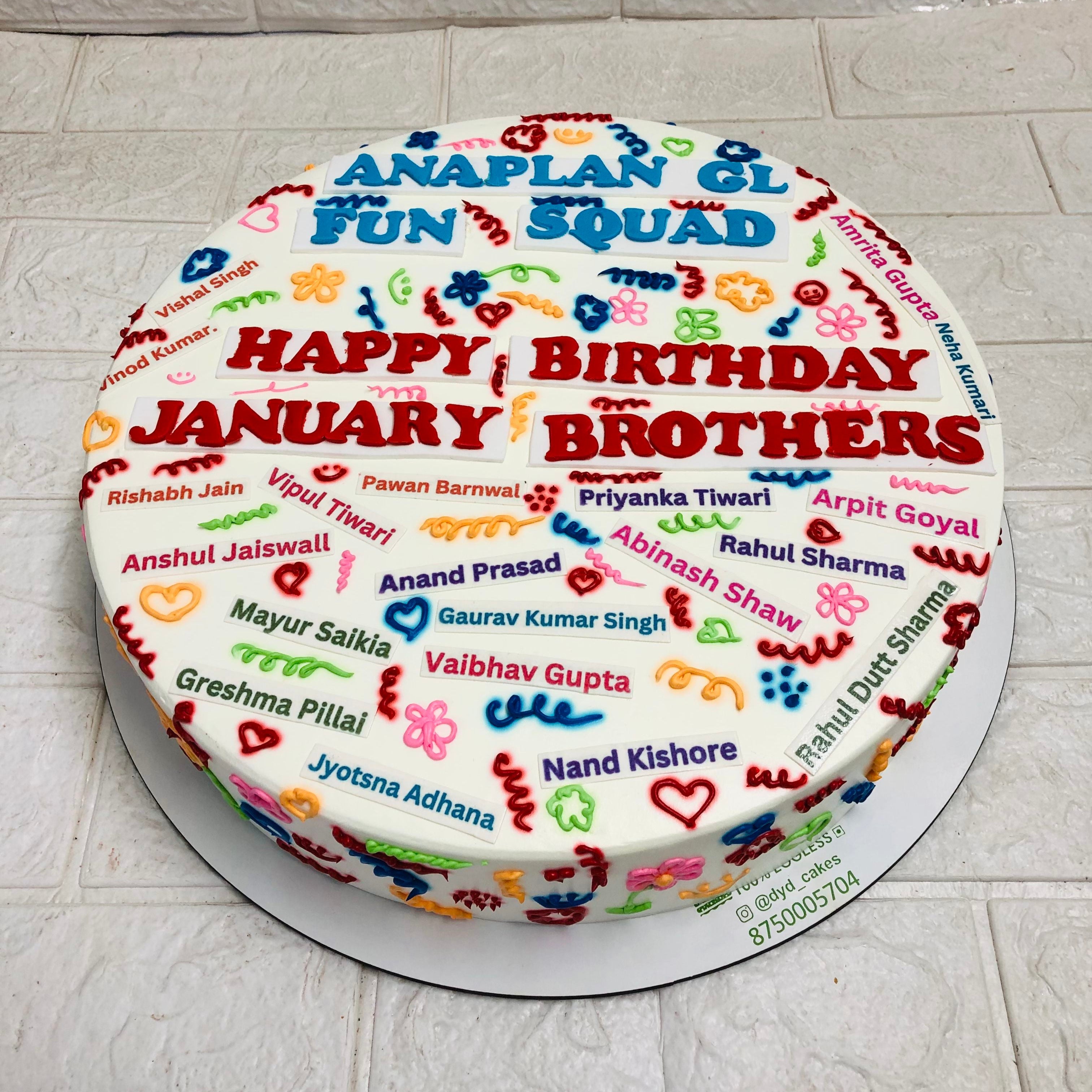 A birthday cake adorned with the words "Happy Birthday Brothers" in colorful icing, celebrating a special occasion.