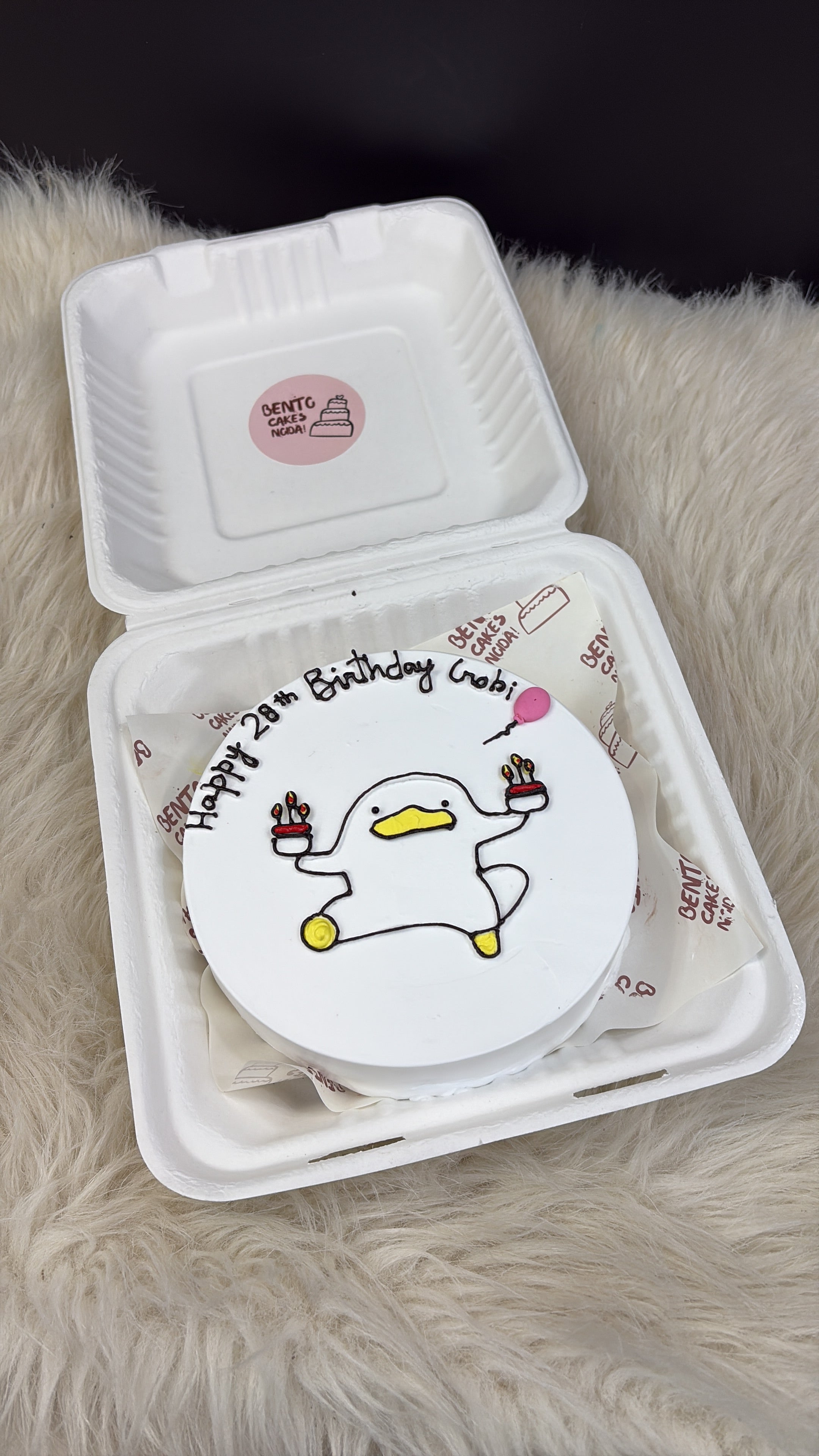 Minimalist Cartoon Bento Cake – 28th Birthday Special