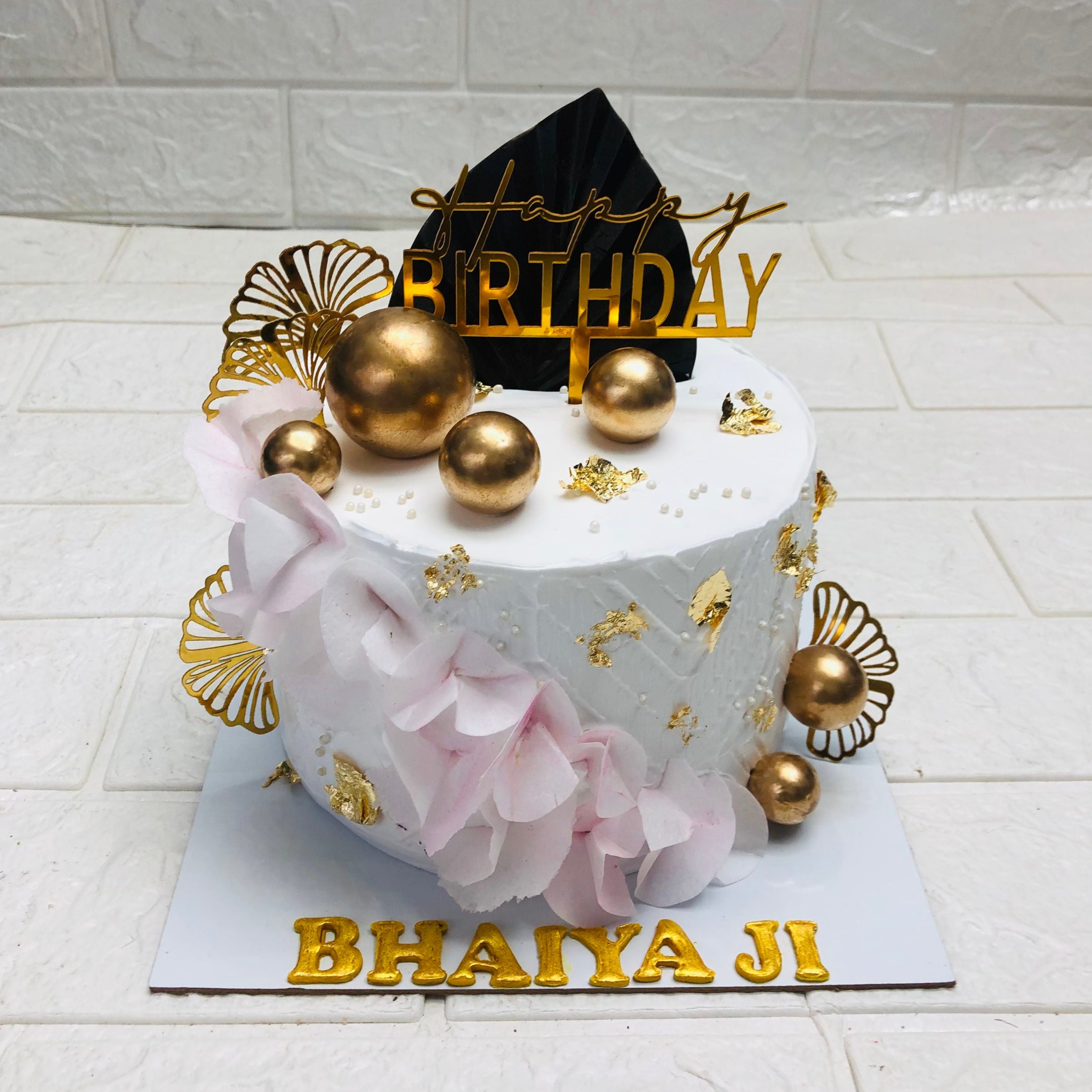 Gold Balls White Birthday Cake