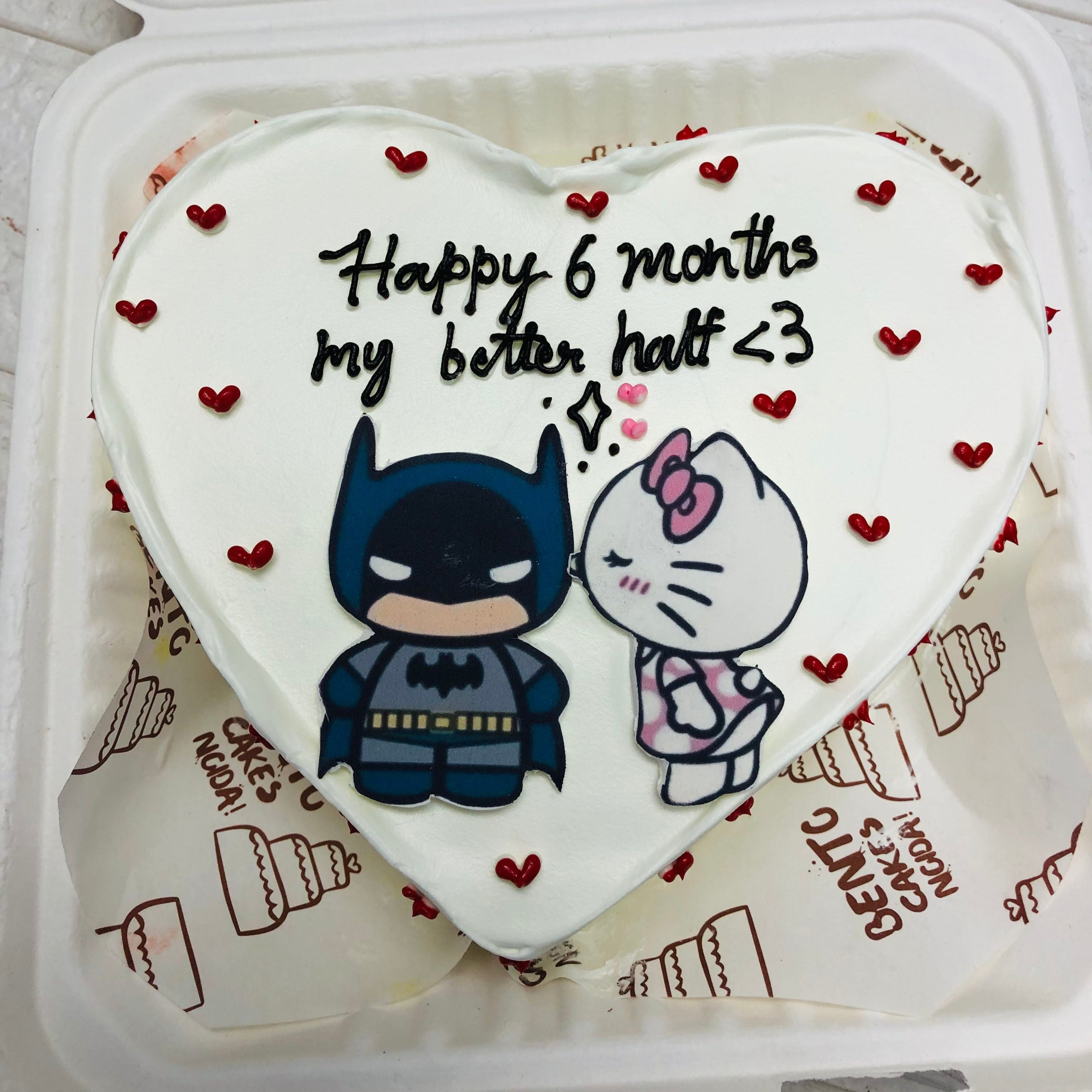 Heart-Shaped Bento Cake with Batman and Kitty