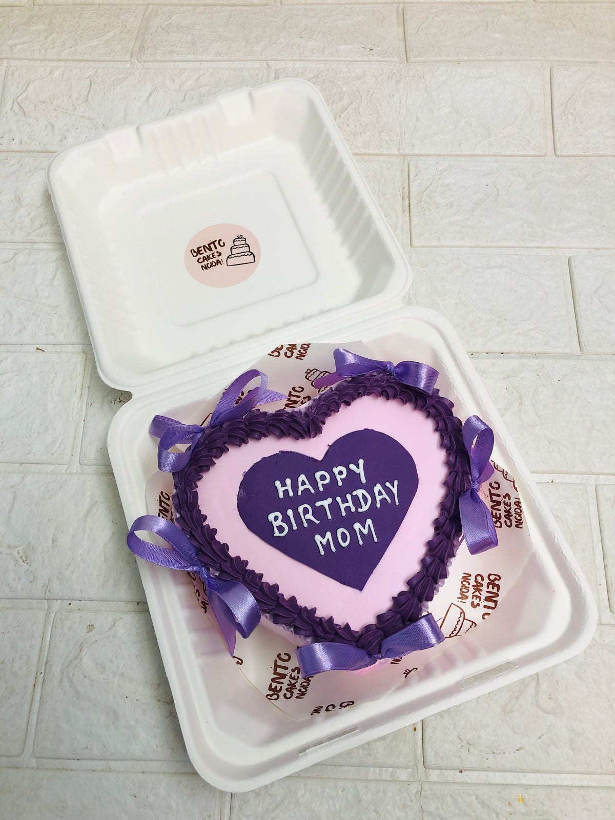 Heart-Shaped Purple Themed Bento Cake for Mom's Birthday