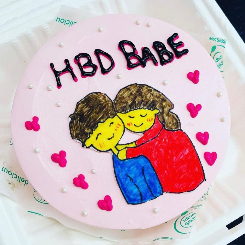 A charming cake adorned with a couple in a loving embrace, perfect for a wedding or anniversary celebration.