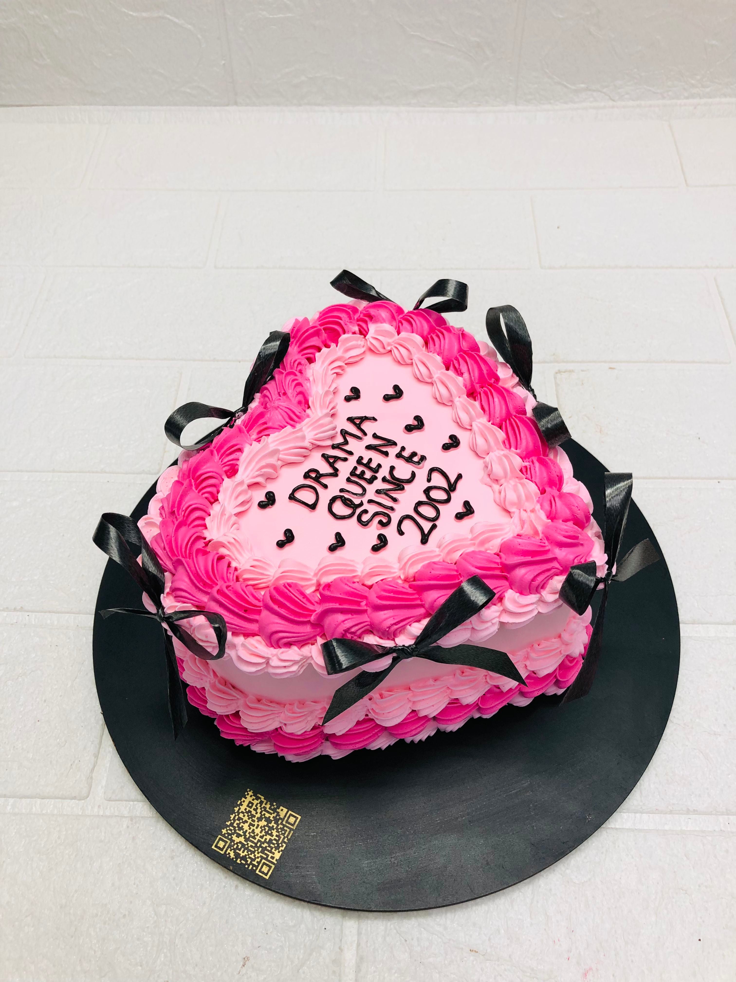 Pink & White with Black Bows Birthday Cake