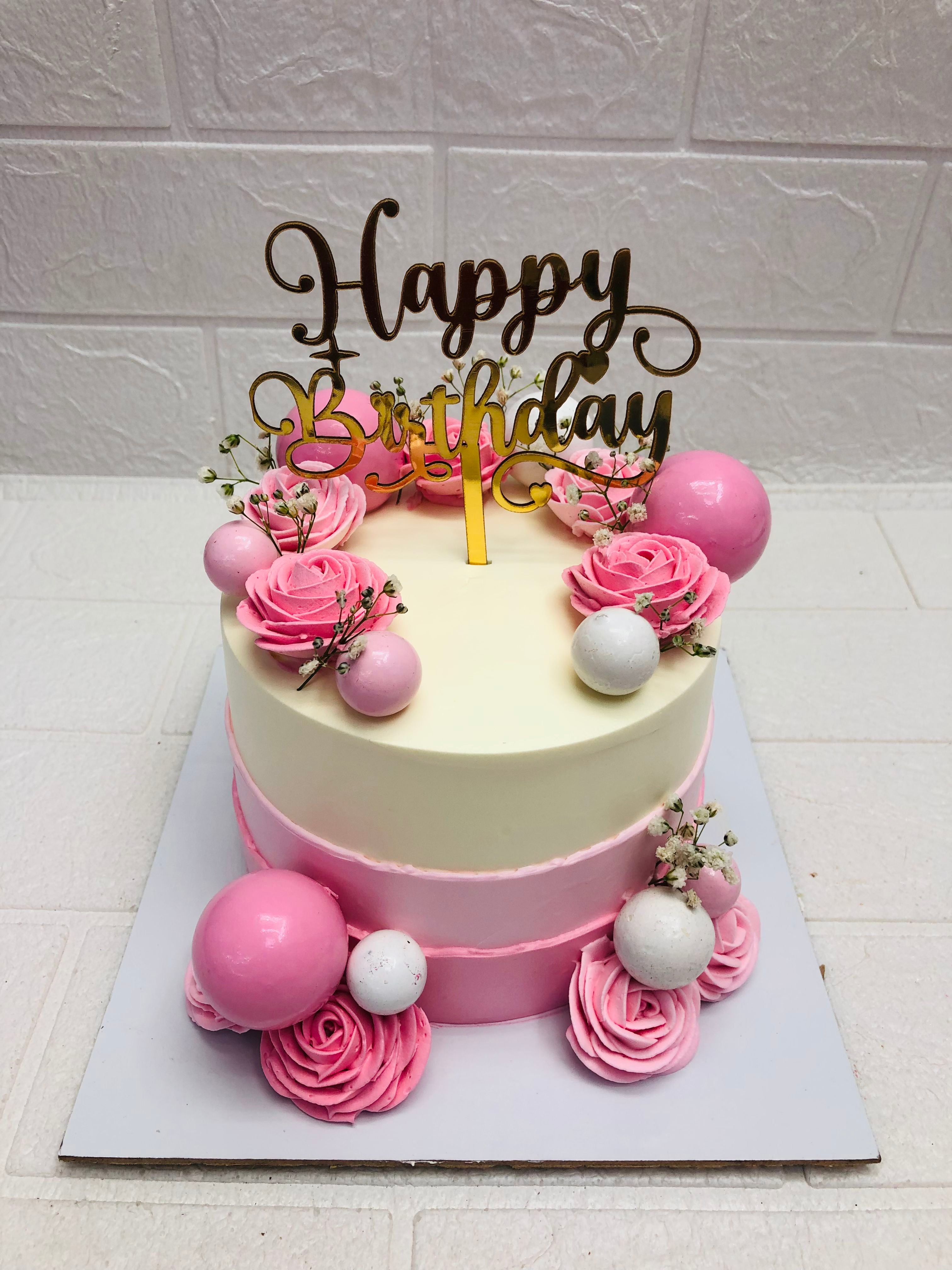 Pink & White Birthday Cake