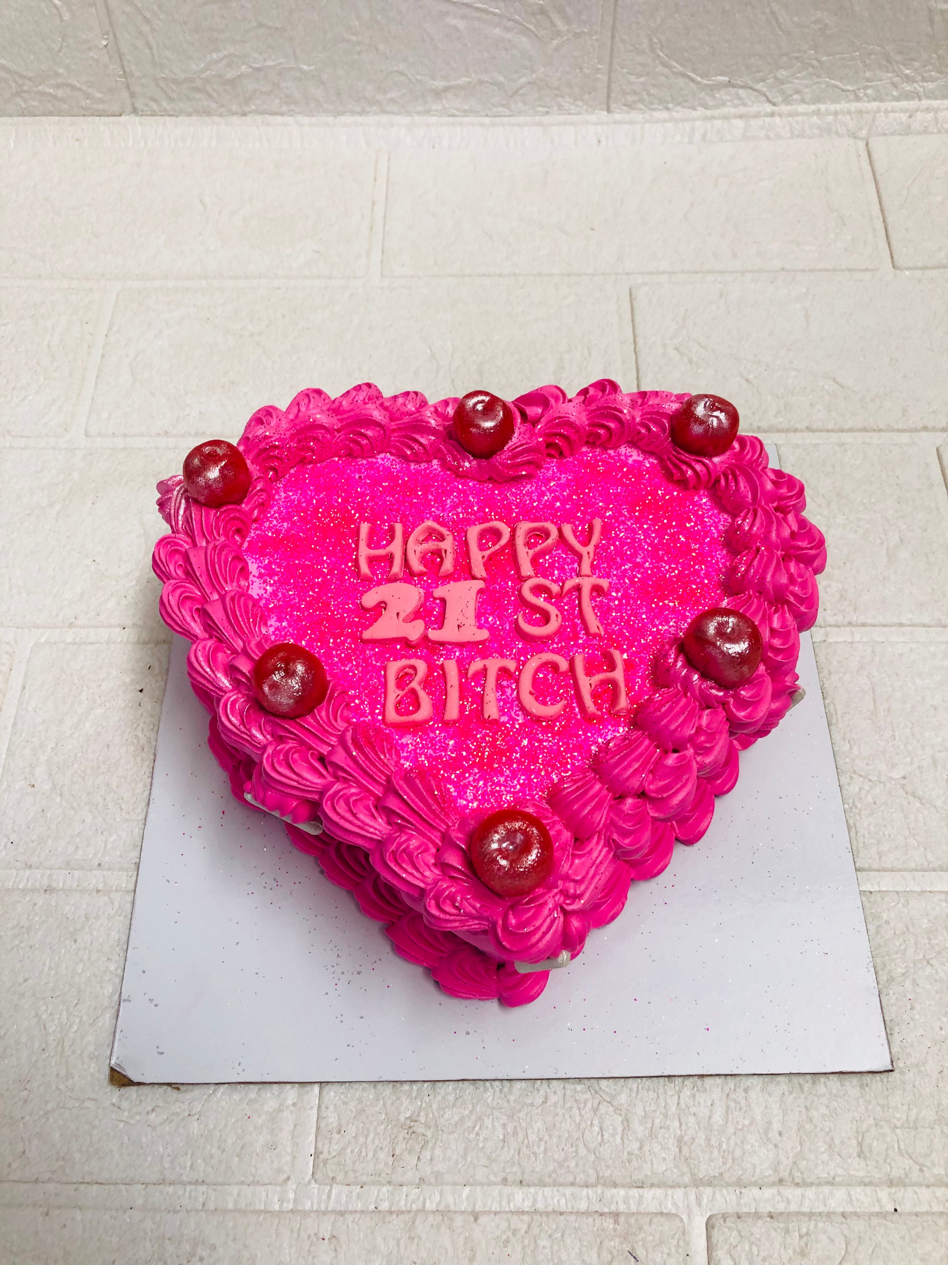 Heart-Shaped 21st Birthday Cake