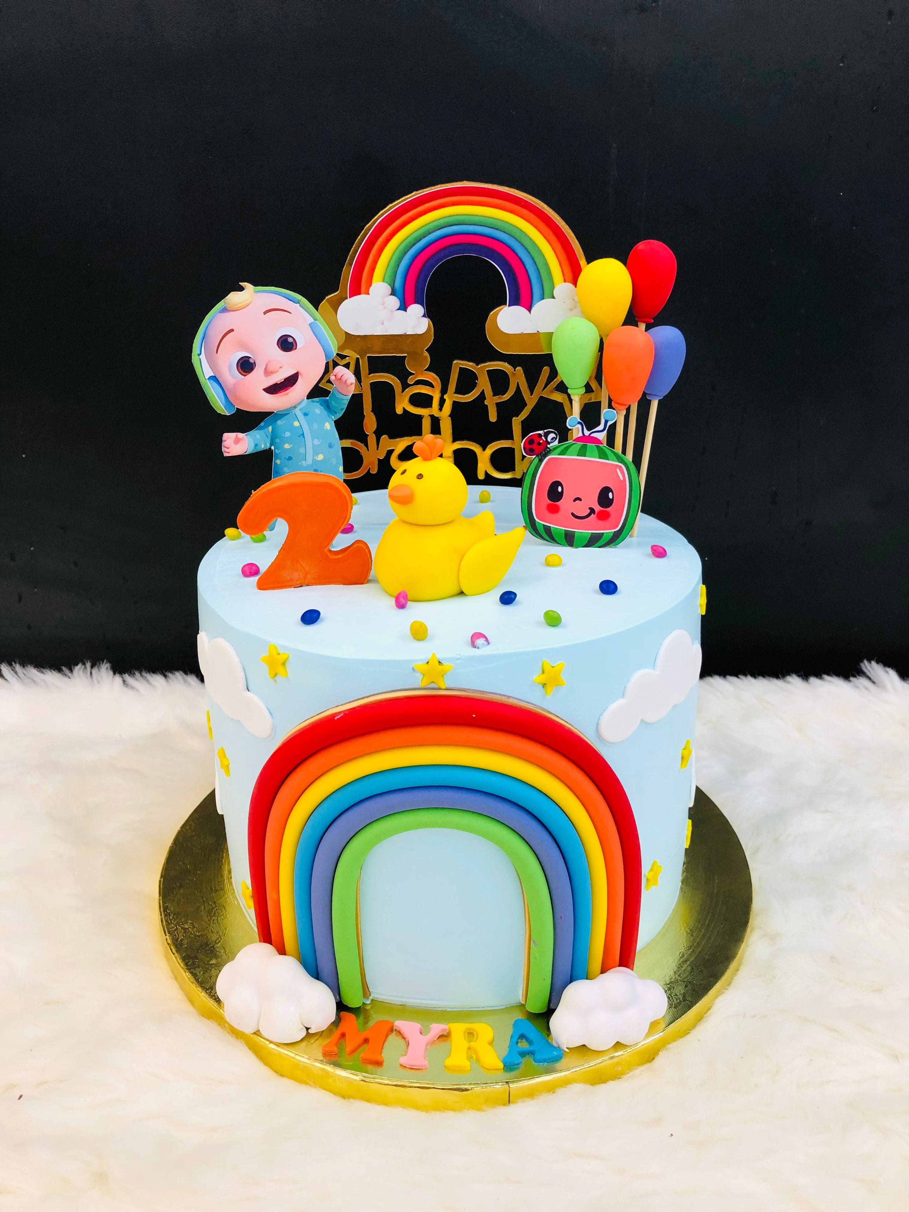 Light Blue with Rainbow coco melon cake