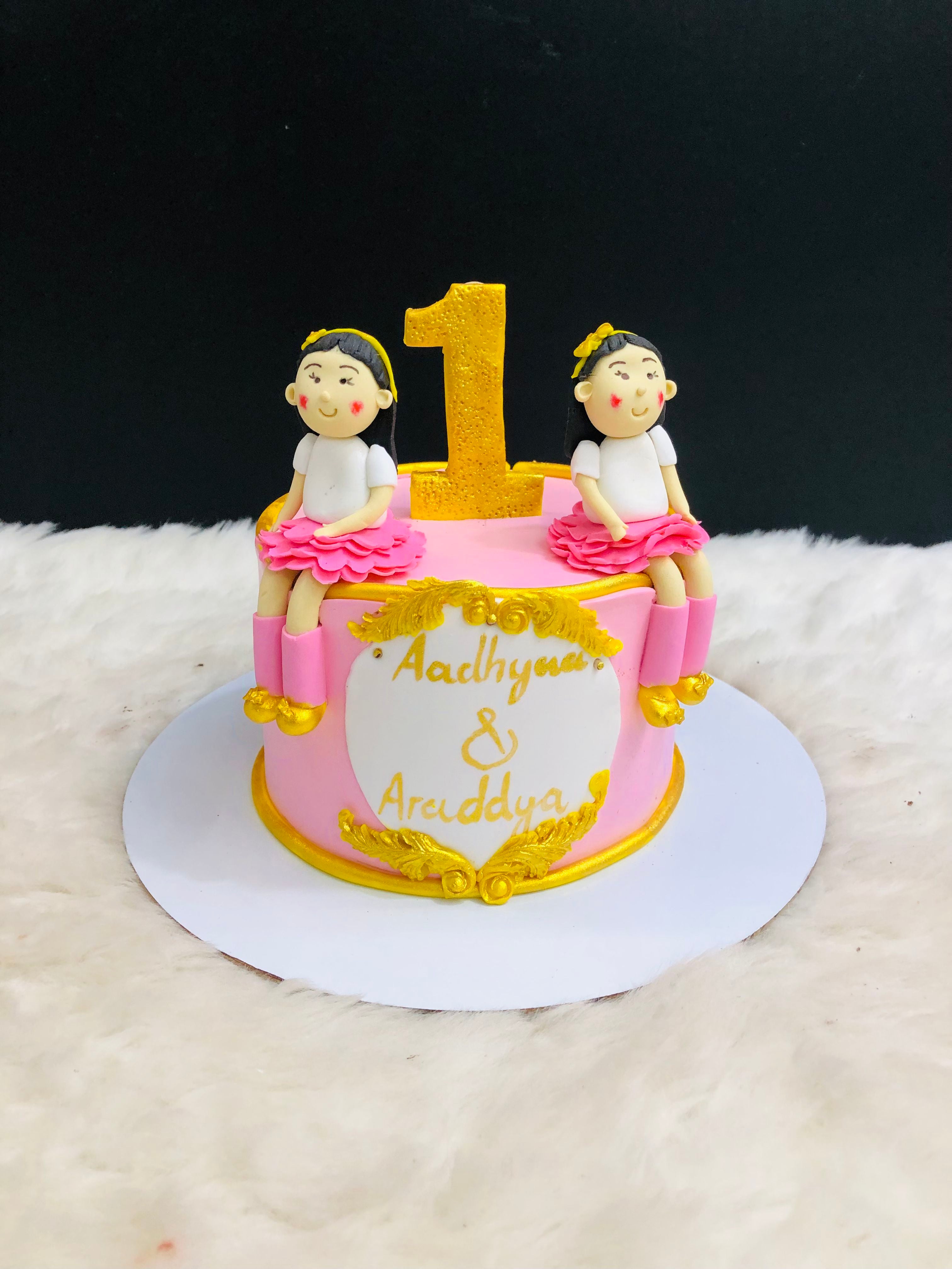 Twin Princess First Birthday Cake