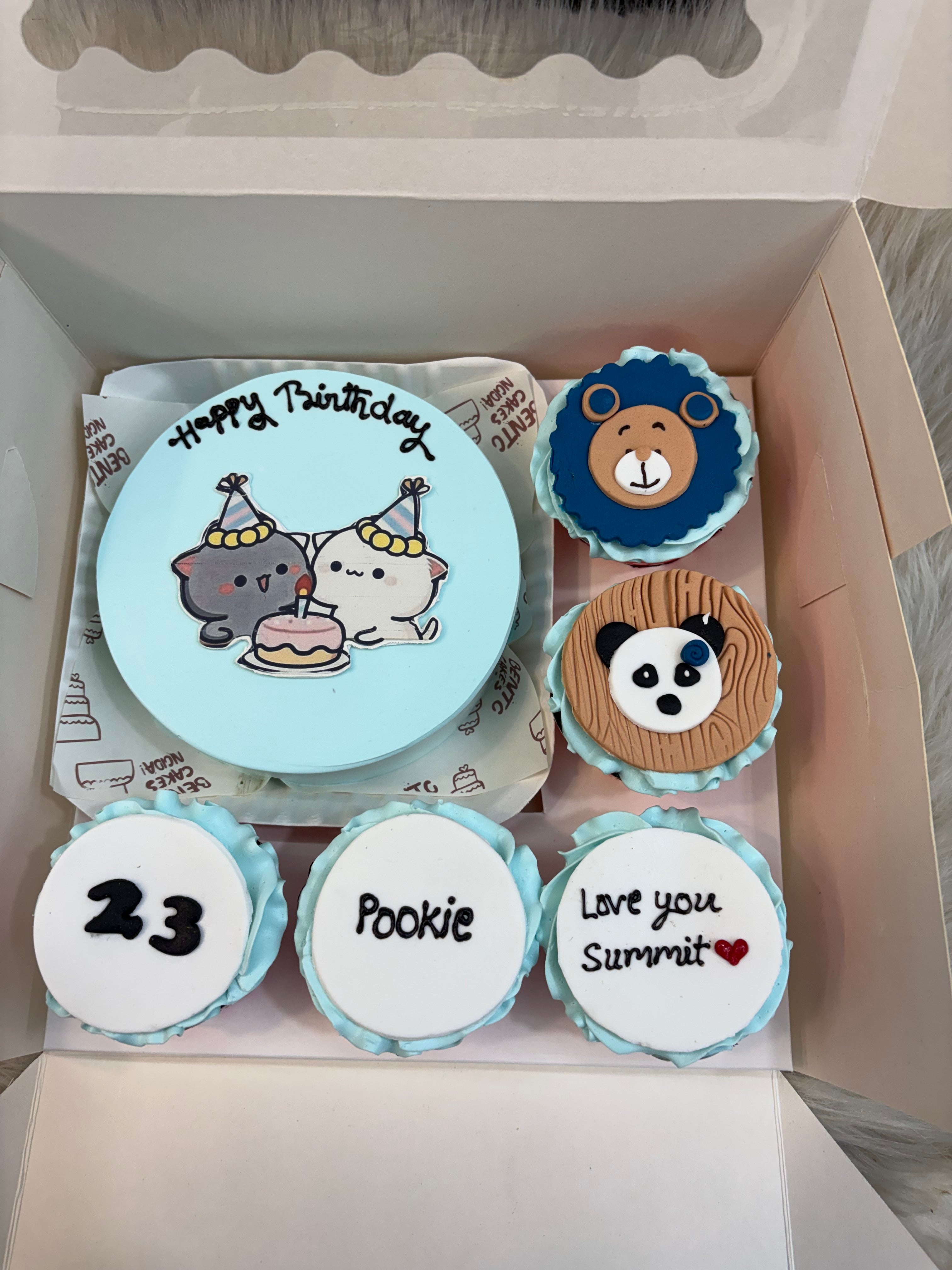 Cartoon Cat Birthday Cake & Cupcake Combo – Cute Animal Theme