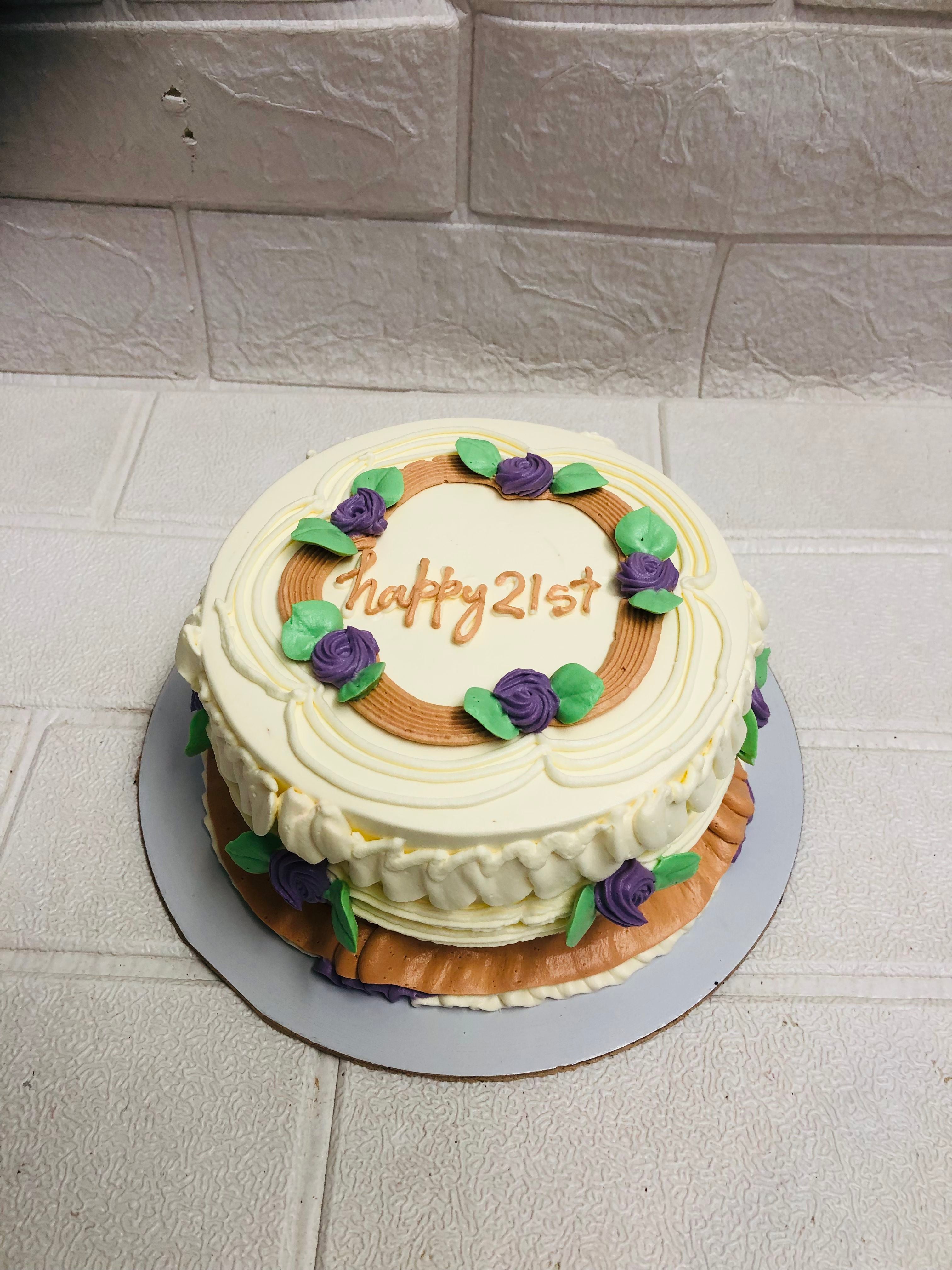 Elegant Purple Rose 21st Birthday Cake